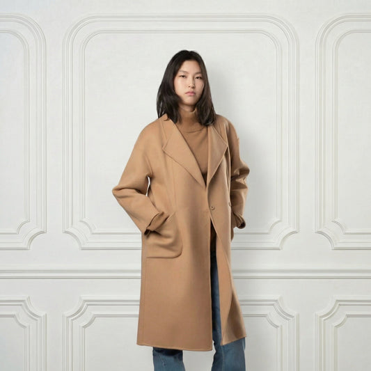 Eleanor One - button Wool Coat - Blue Sky Cashmere