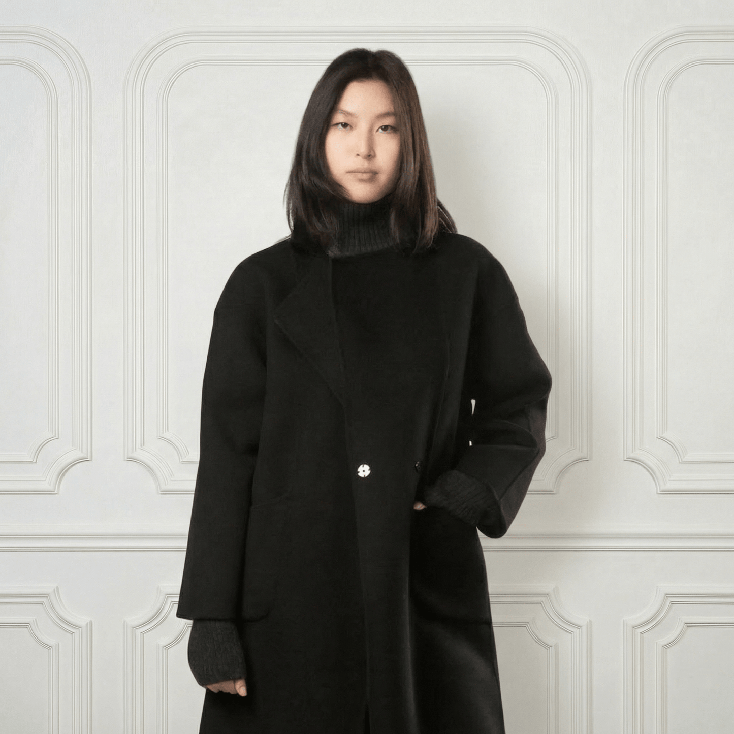 Eleanor One - button Wool Coat - Blue Sky Cashmere