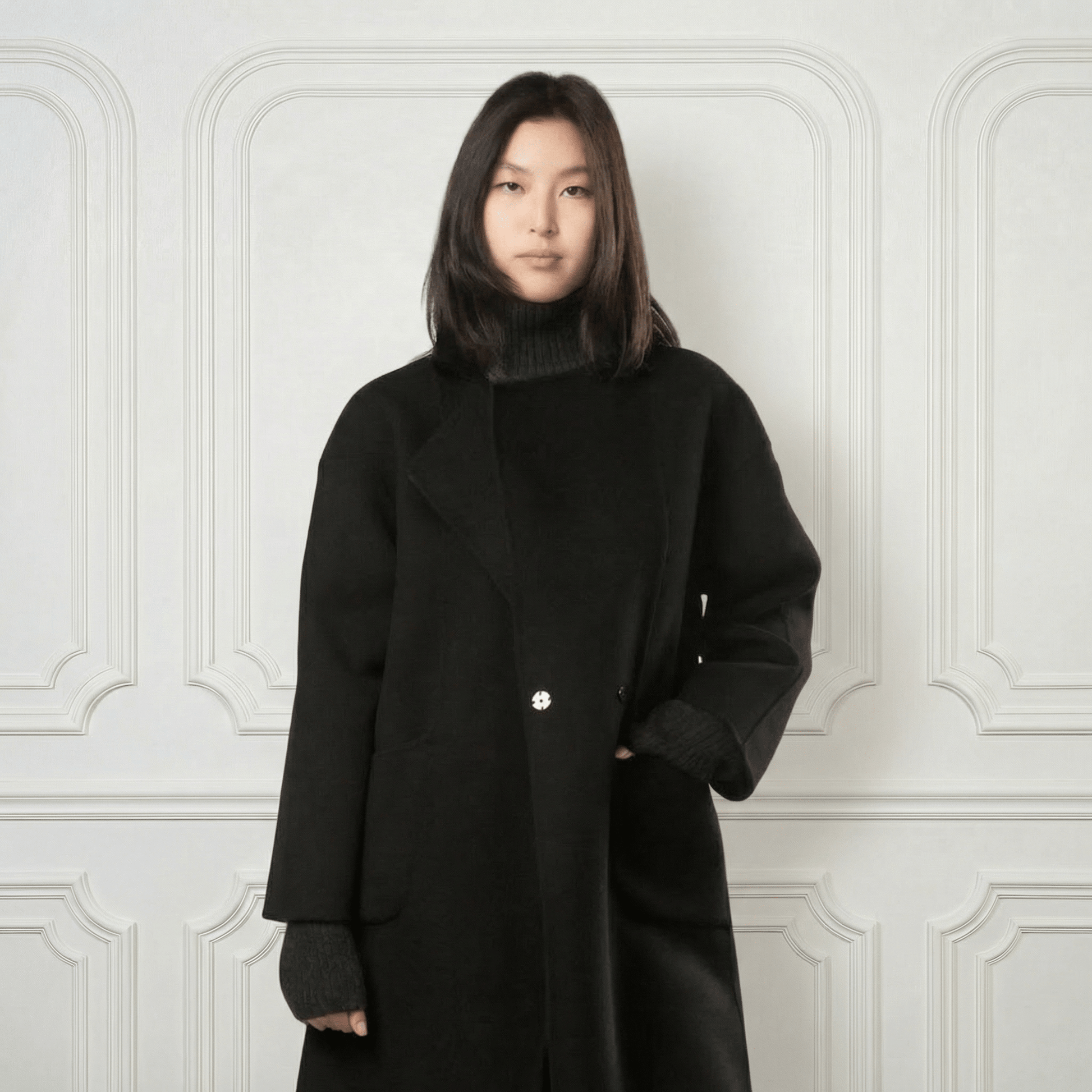 Eleanor One - button Wool Coat - Blue Sky Cashmere