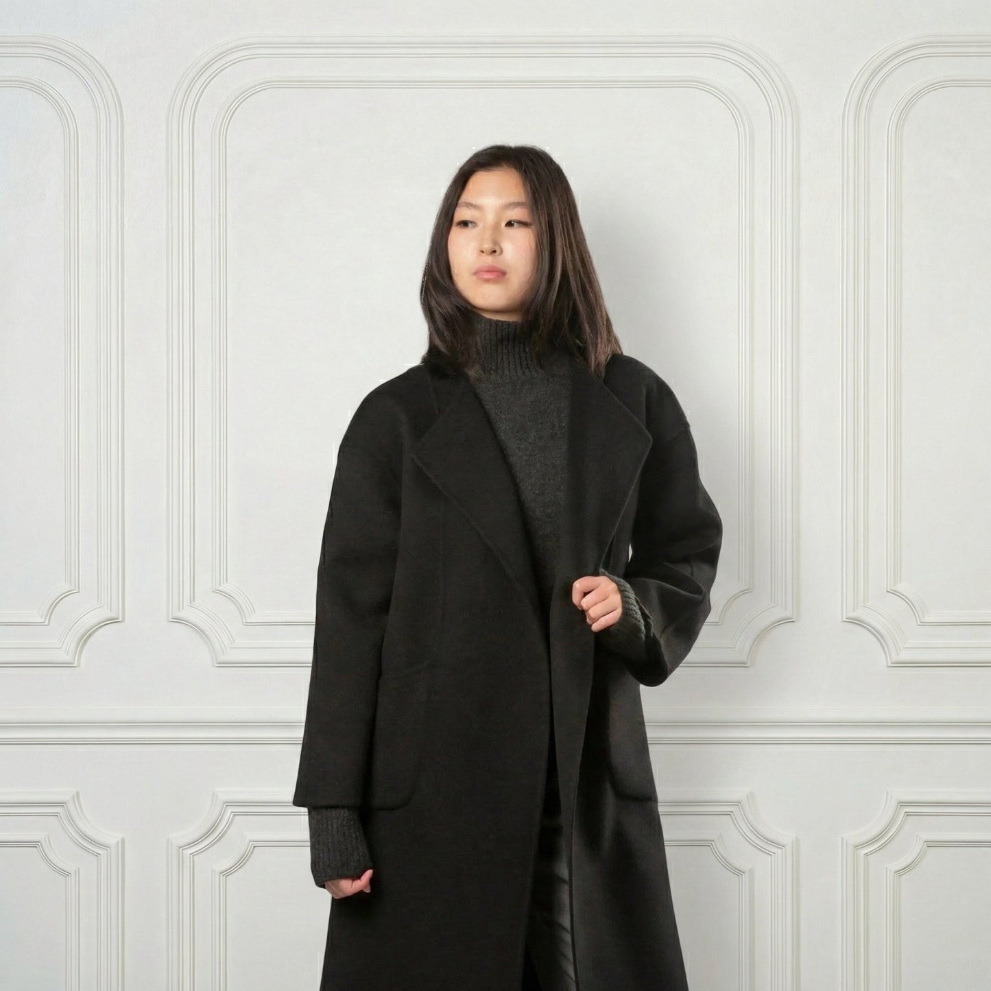 Eleanor One - button Wool Coat - Blue Sky Cashmere