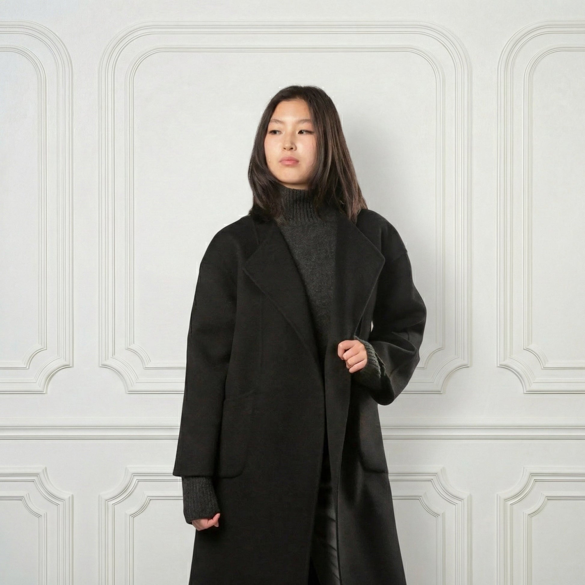Eleanor One - button Wool Coat - Blue Sky Cashmere