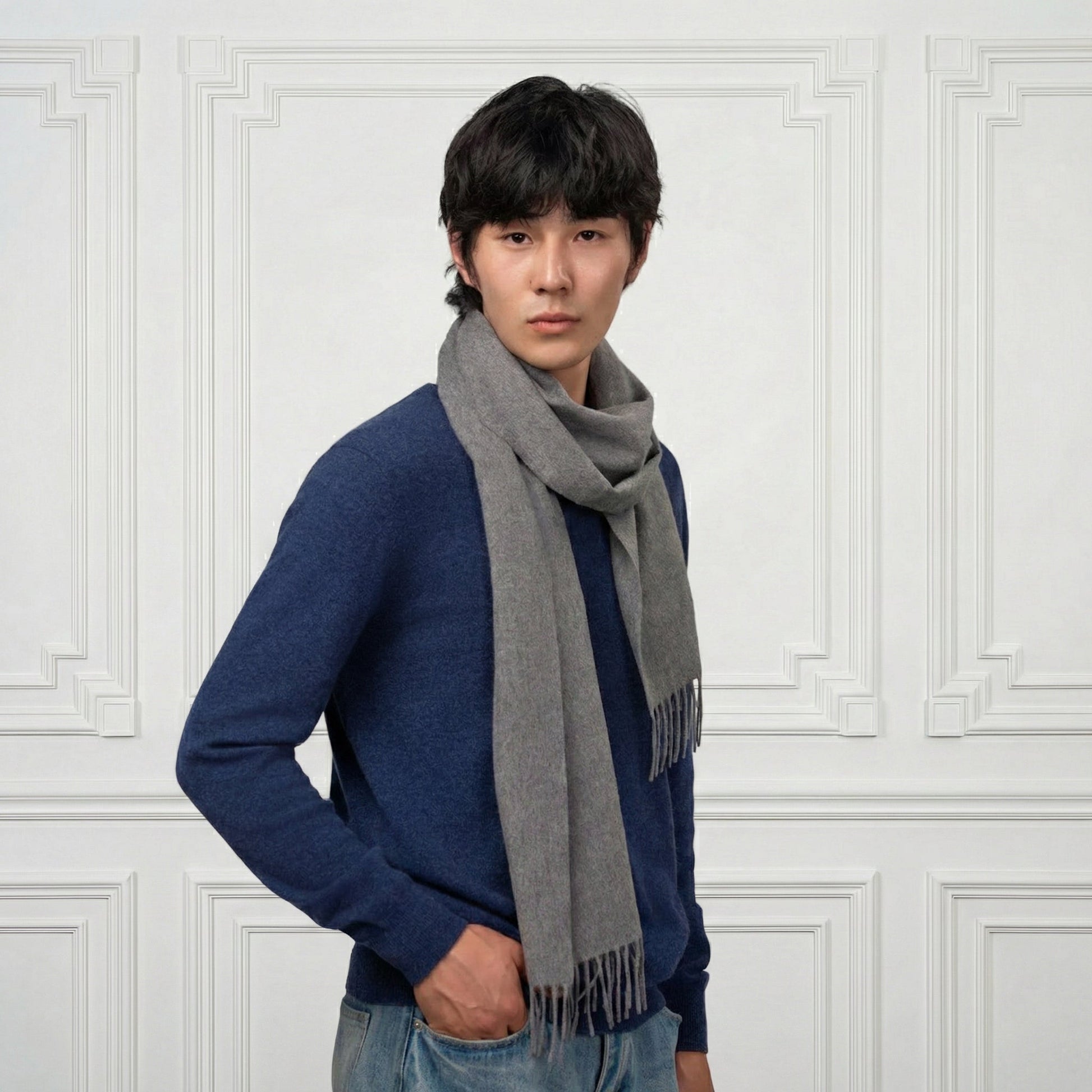 Fringed Camel Scarf - Blue Sky Cashmere