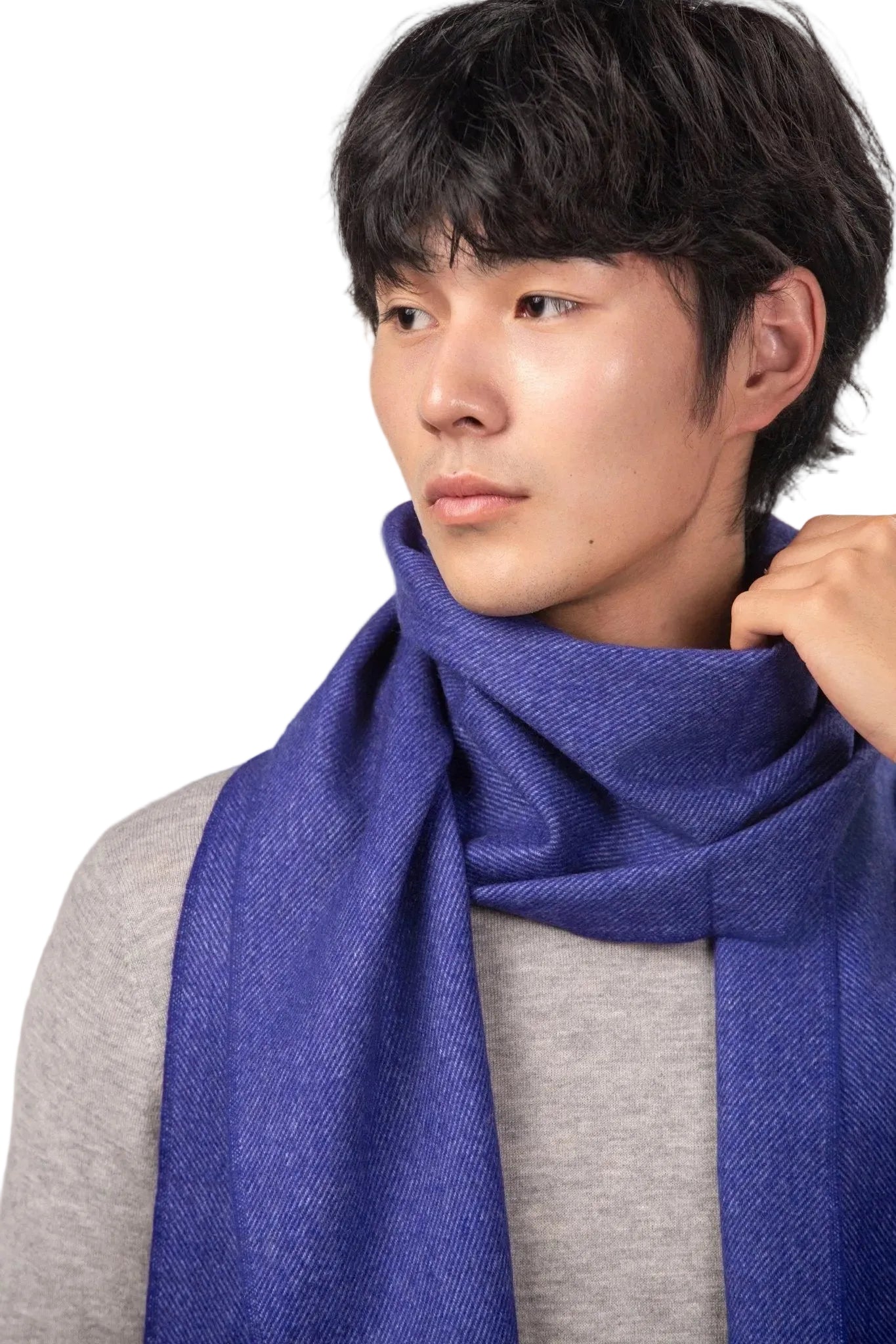 Fringed Cashmere Scarf - Blue Sky Cashmere