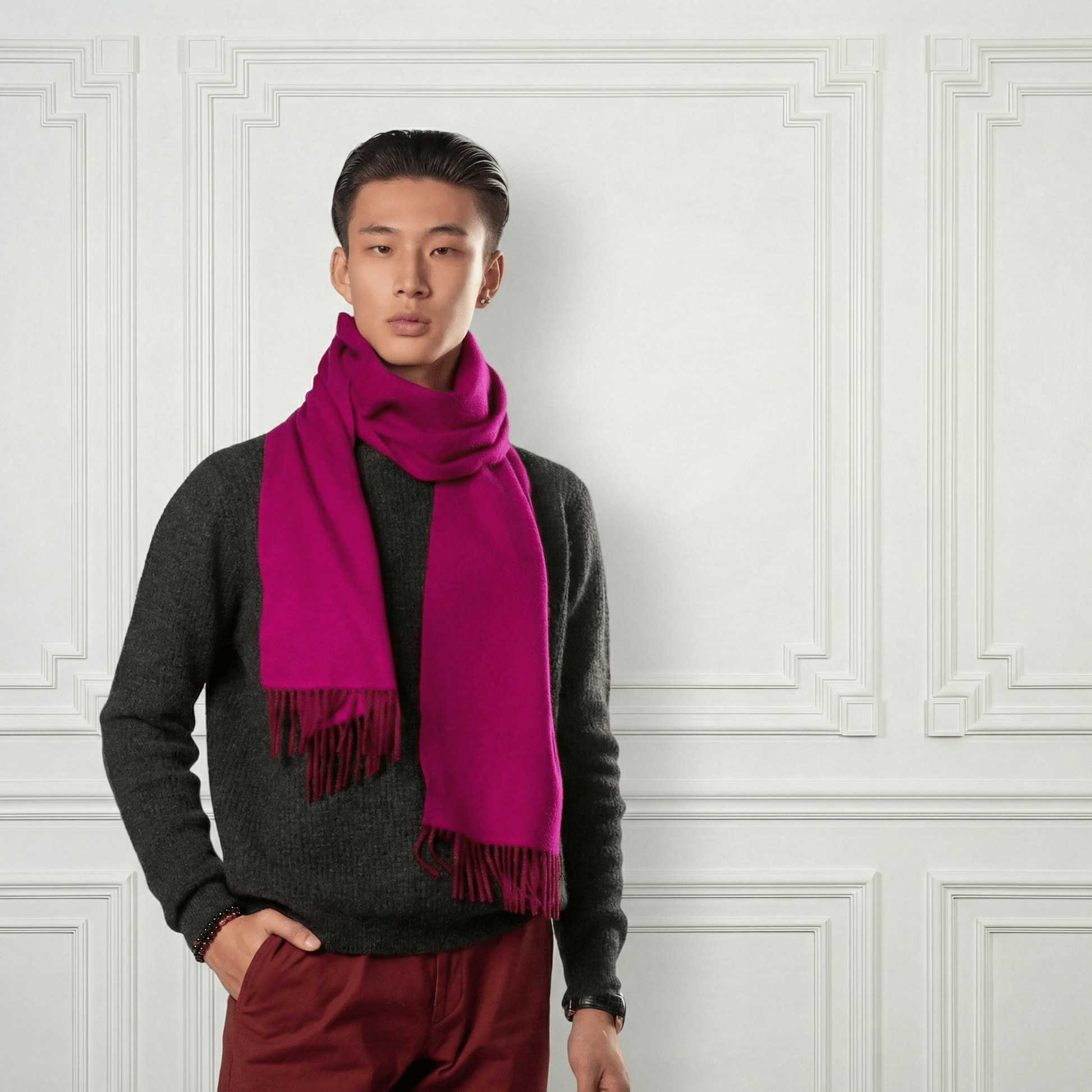 Fringed Cashmere Scarf - Blue Sky Cashmere