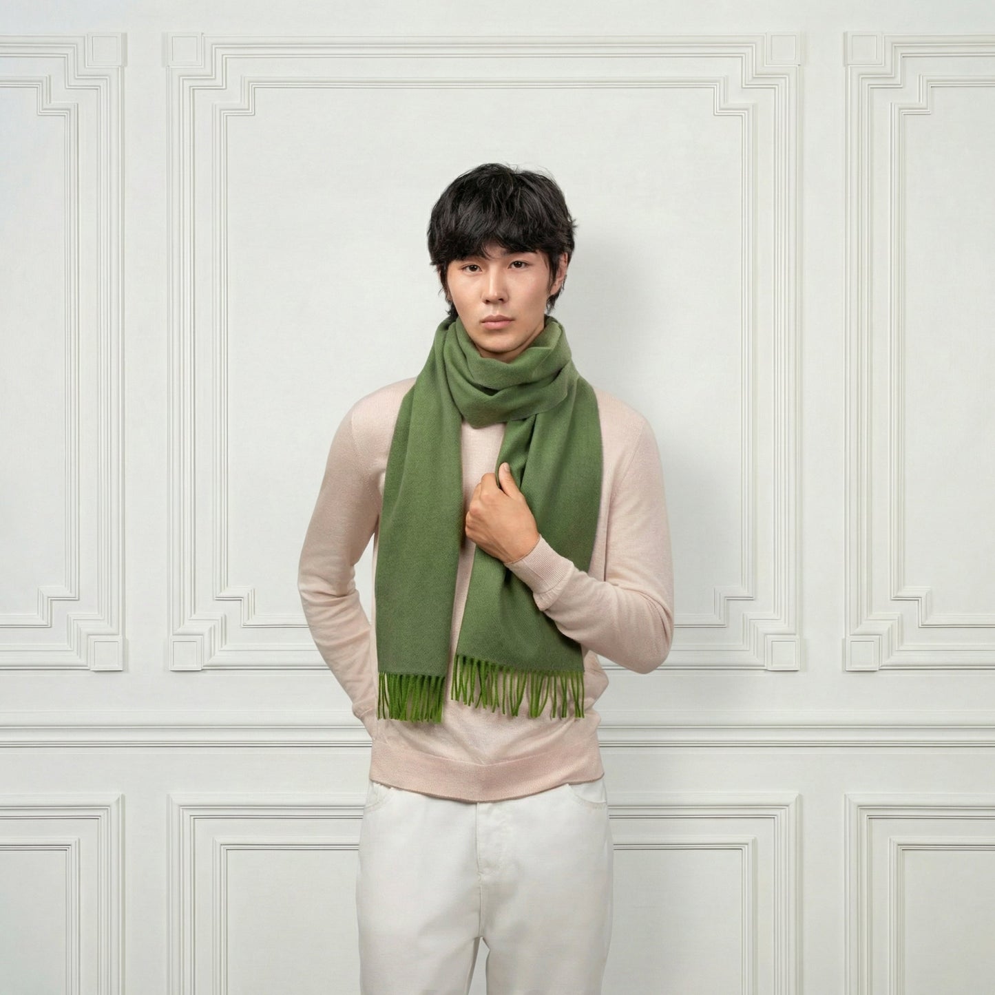 Fringed Cashmere Scarf - Blue Sky Cashmere