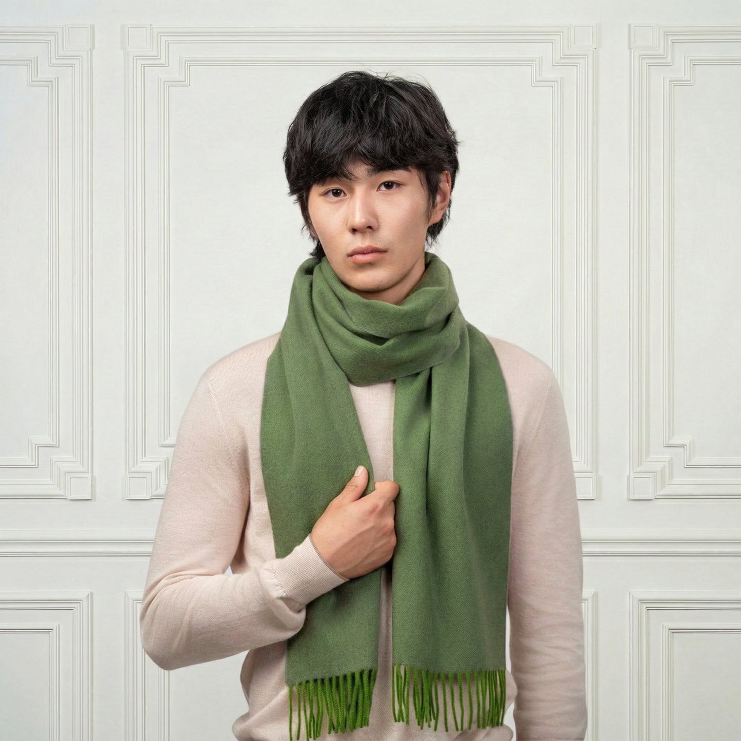 Fringed Cashmere Scarf - Blue Sky Cashmere