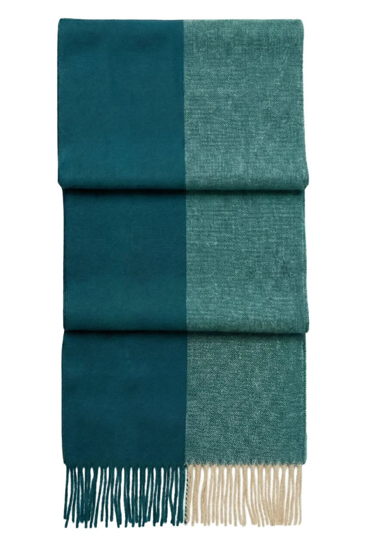 Fringed Cashmere Two Toned Scarf - Blue Sky Cashmere