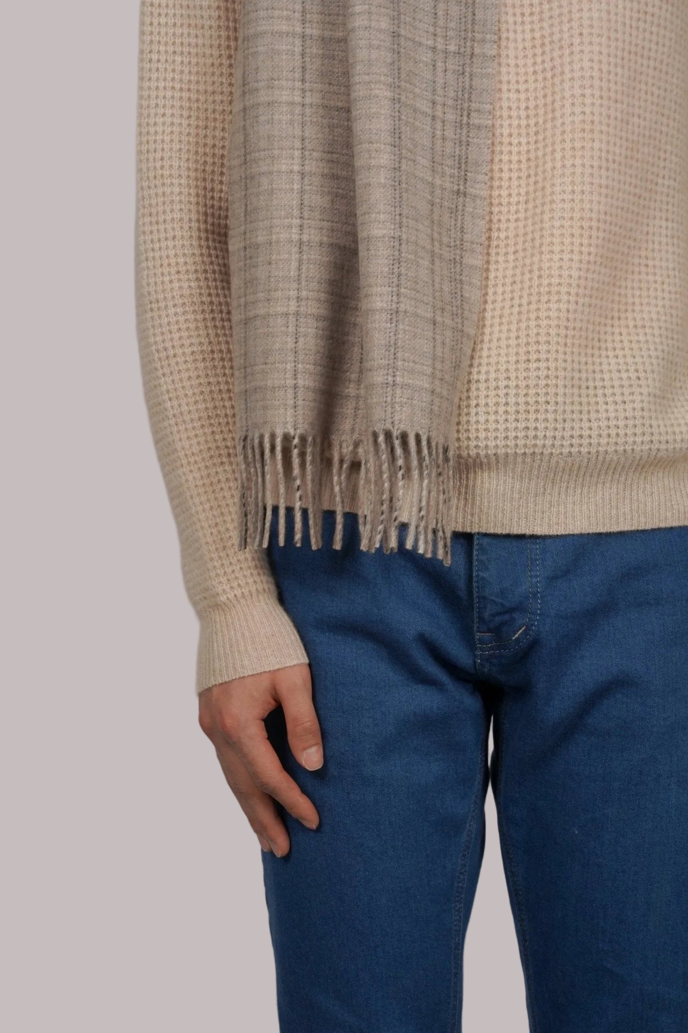 Fringed Multicolor Cashmere Scarf - Blue Sky Cashmere