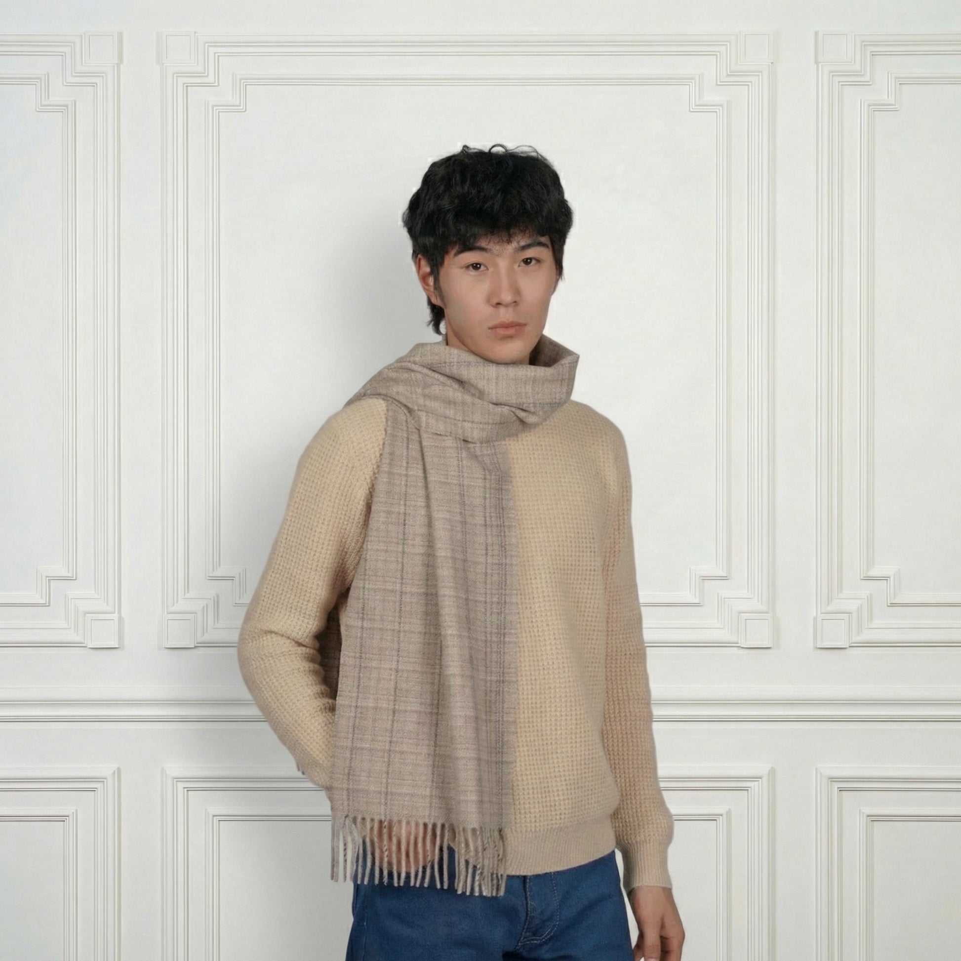 Fringed Multicolor Cashmere Scarf - Blue Sky Cashmere