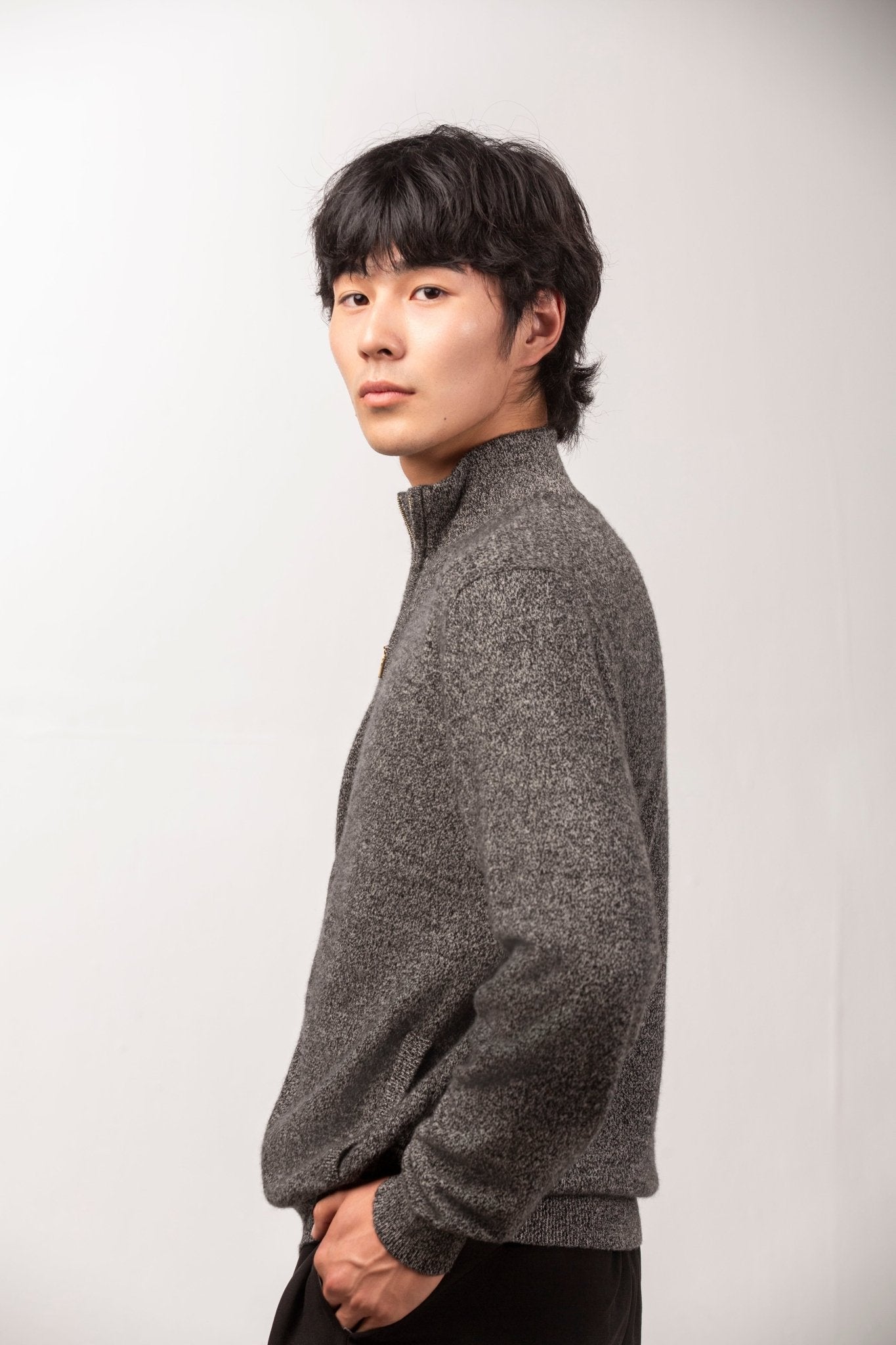 Full Zip Classic Sweater - Blue Sky Cashmere