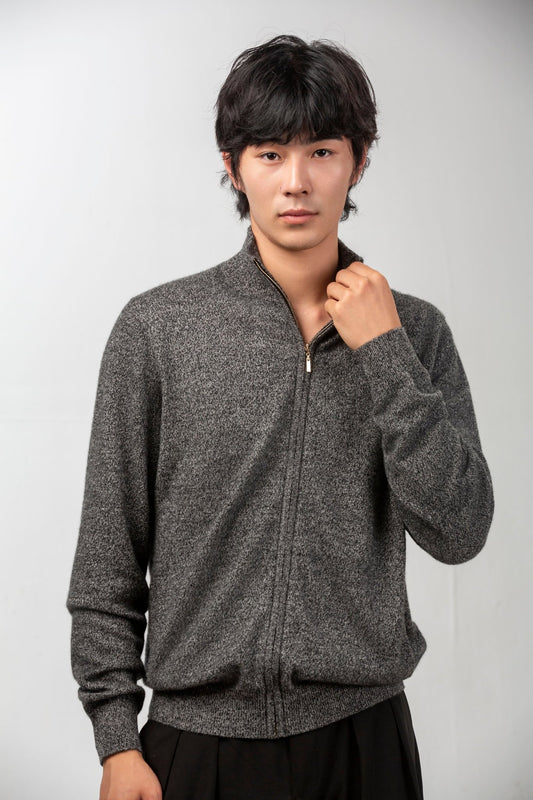 Full Zip Classic Sweater - Blue Sky Cashmere