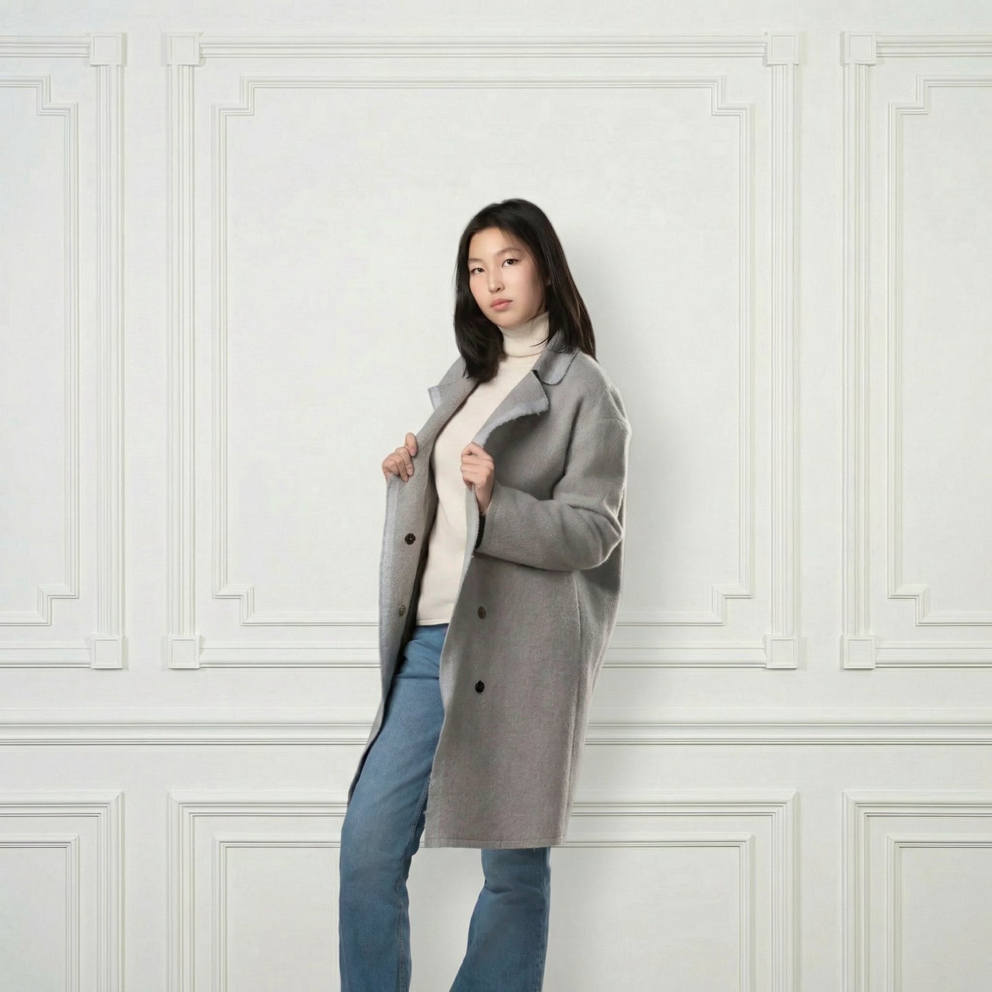 Giselle Unstructured Wool Coat - Blue Sky Cashmere