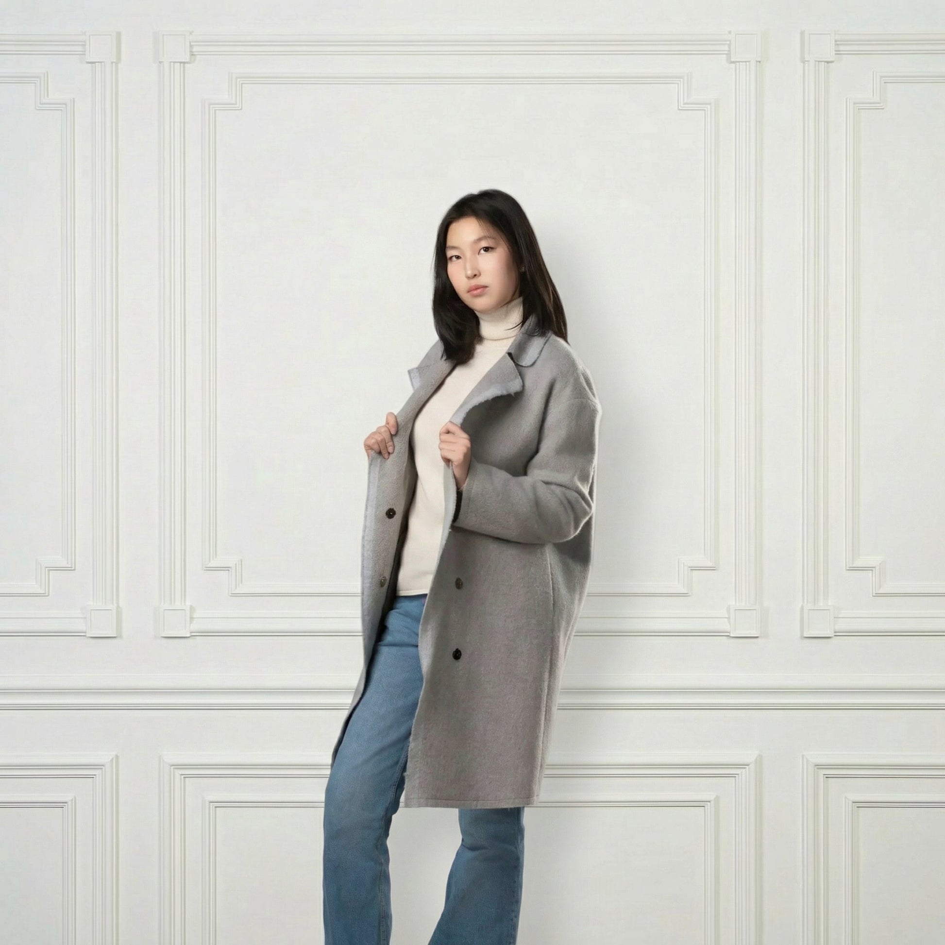 Giselle Unstructured Wool Coat - Blue Sky Cashmere
