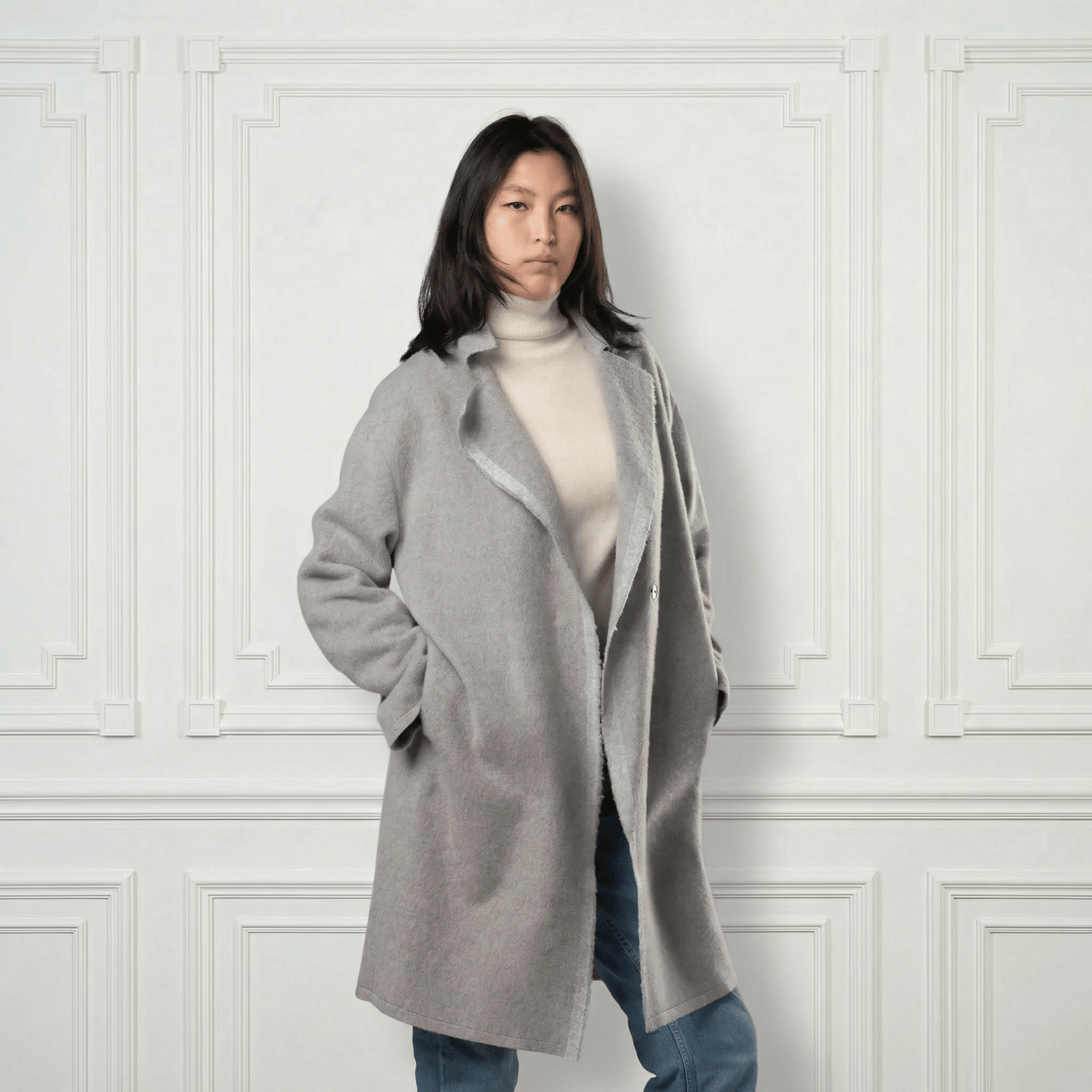 Giselle Unstructured Wool Coat - Blue Sky Cashmere