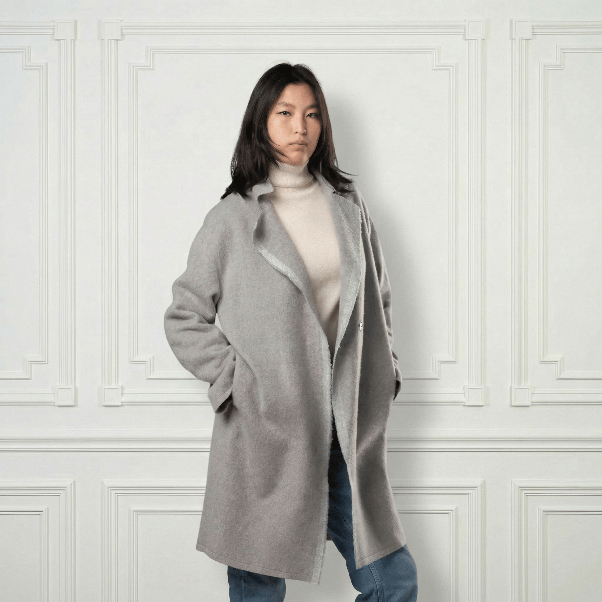 Giselle Unstructured Wool Coat - Blue Sky Cashmere