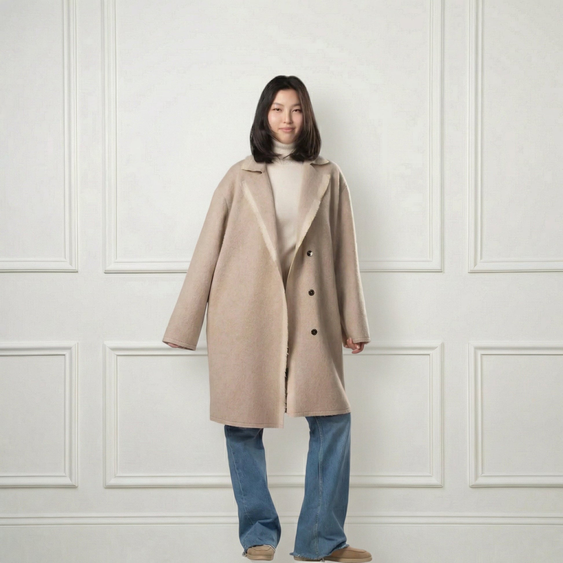 Giselle Unstructured Wool Coat - Blue Sky Cashmere