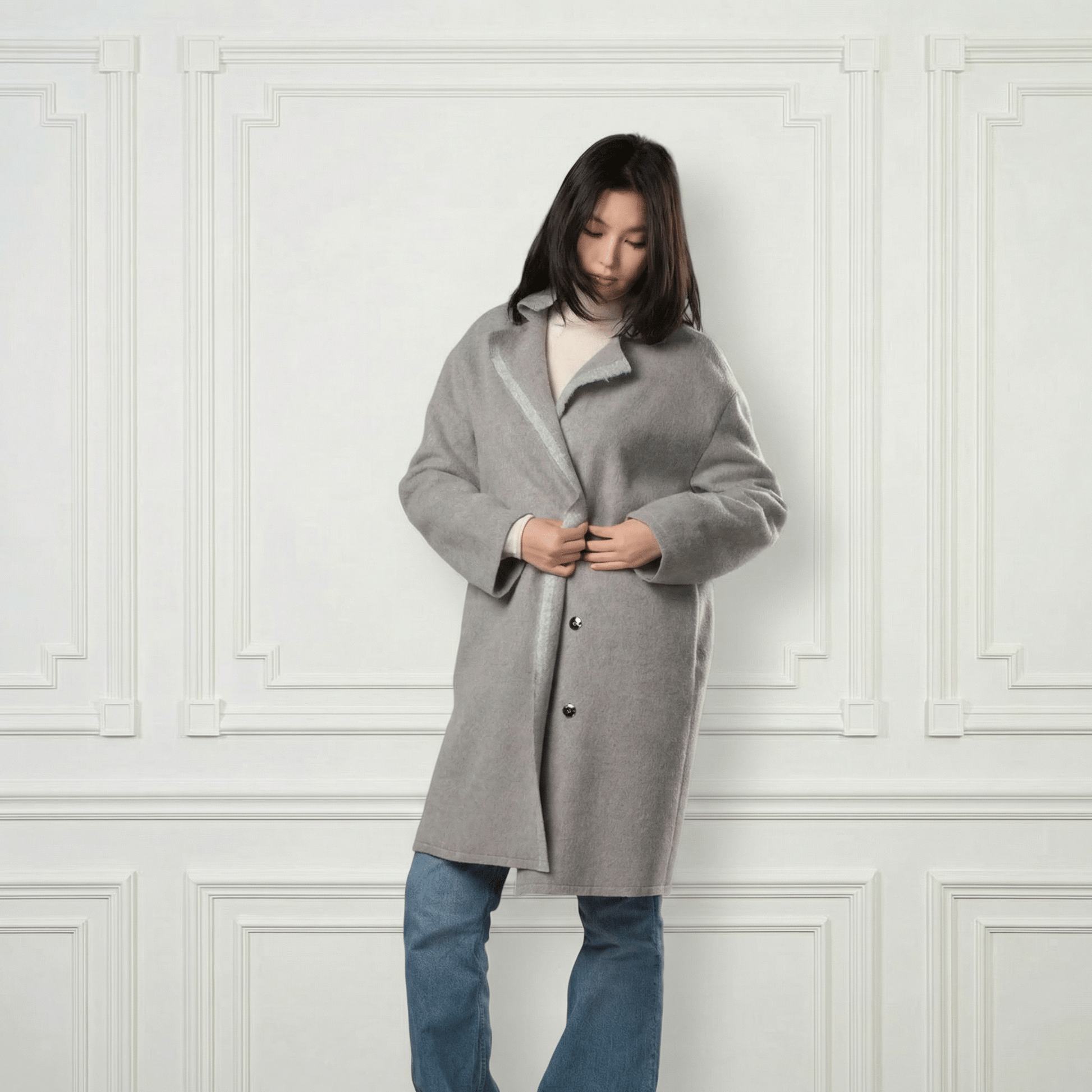 Giselle Unstructured Wool Coat - Blue Sky Cashmere