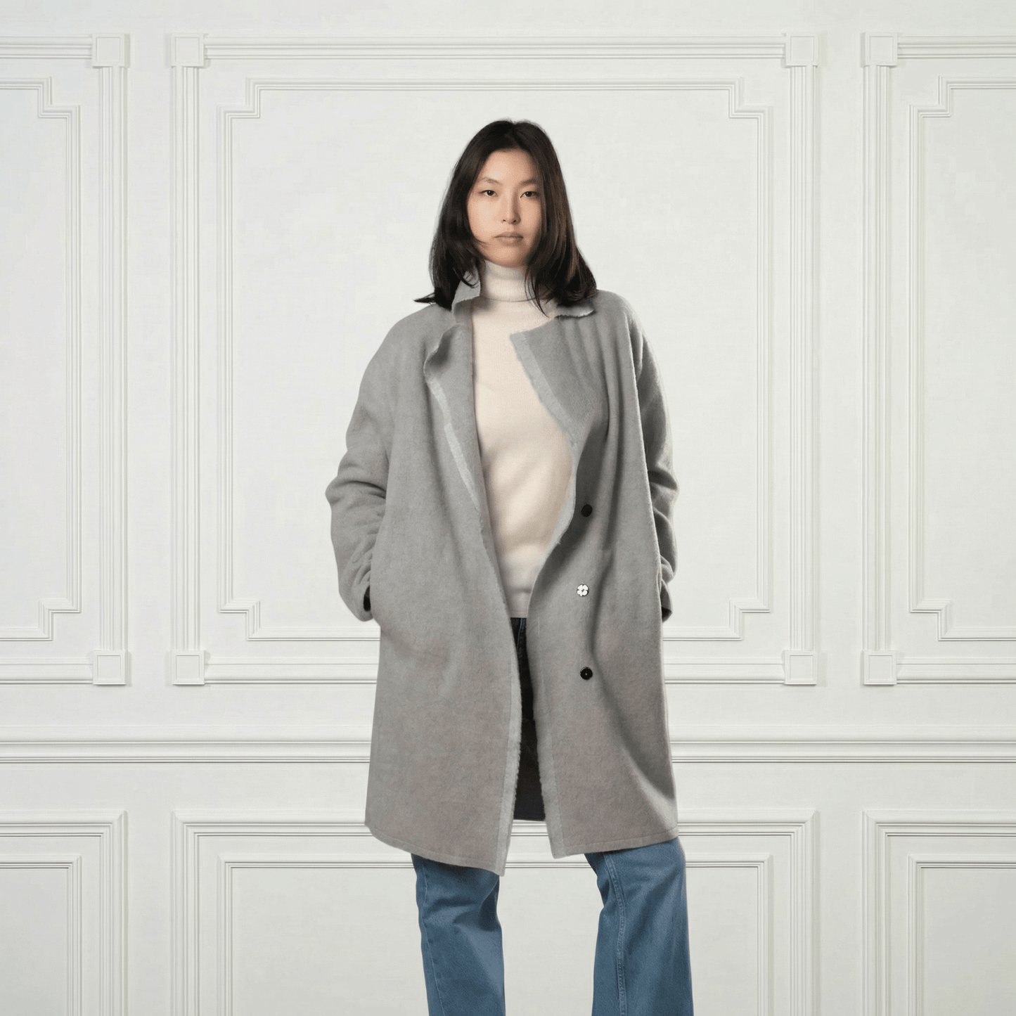 Giselle Unstructured Wool Coat - Blue Sky Cashmere