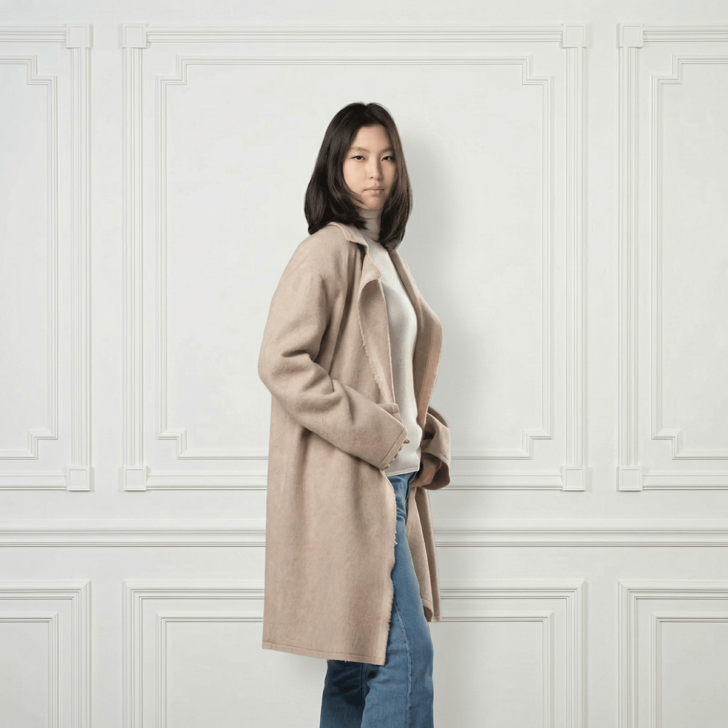 Giselle Unstructured Wool Coat - Blue Sky Cashmere