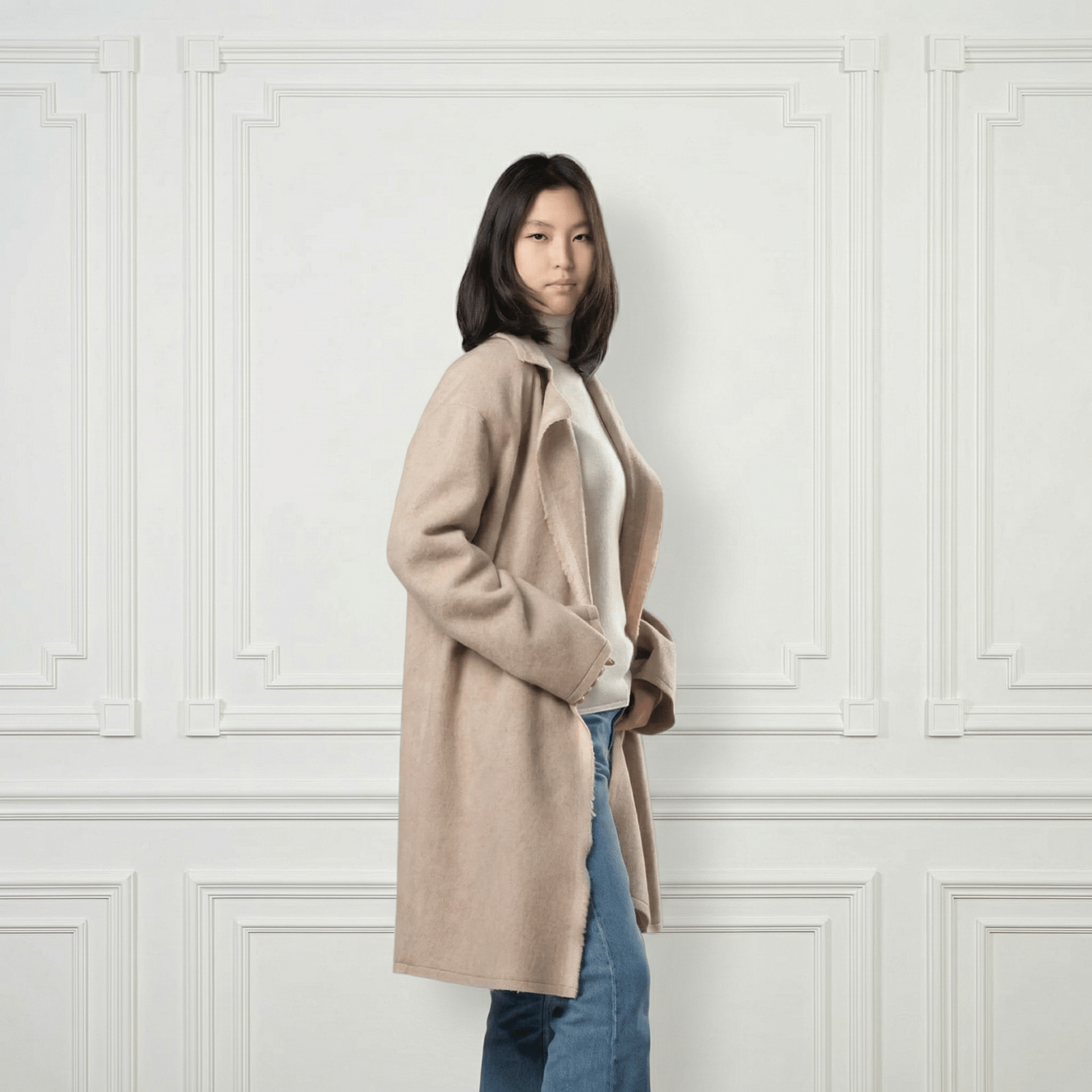 Giselle Unstructured Wool Coat - Blue Sky Cashmere