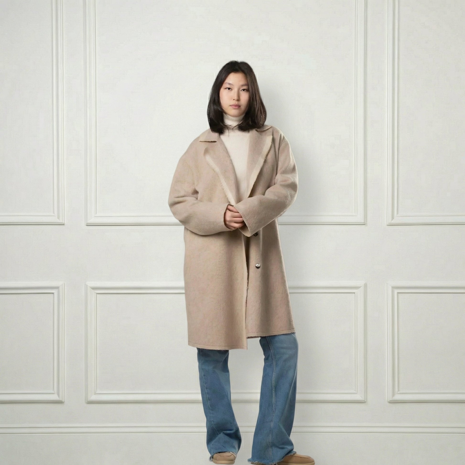 Giselle Unstructured Wool Coat - Blue Sky Cashmere