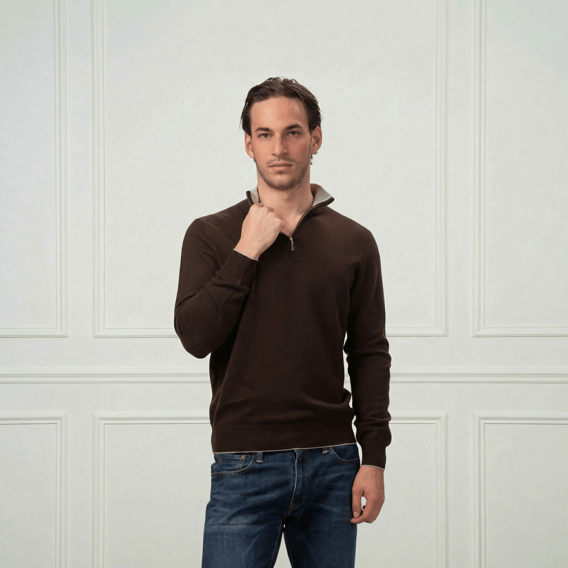 Hugo Half - Zip Cashmere Sweater - Blue Sky Cashmere