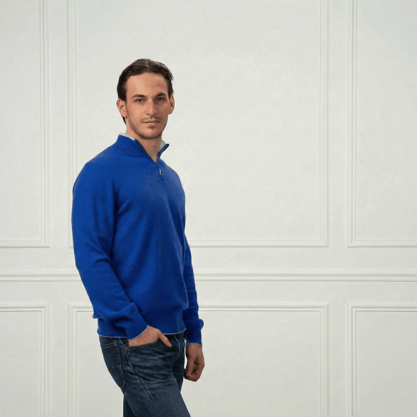 Hugo Half - Zip Cashmere Sweater - Blue Sky Cashmere