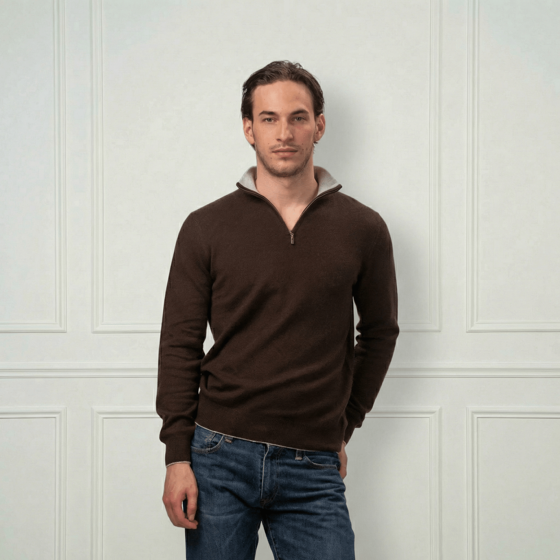 Hugo Half - Zip Cashmere Sweater - Blue Sky Cashmere