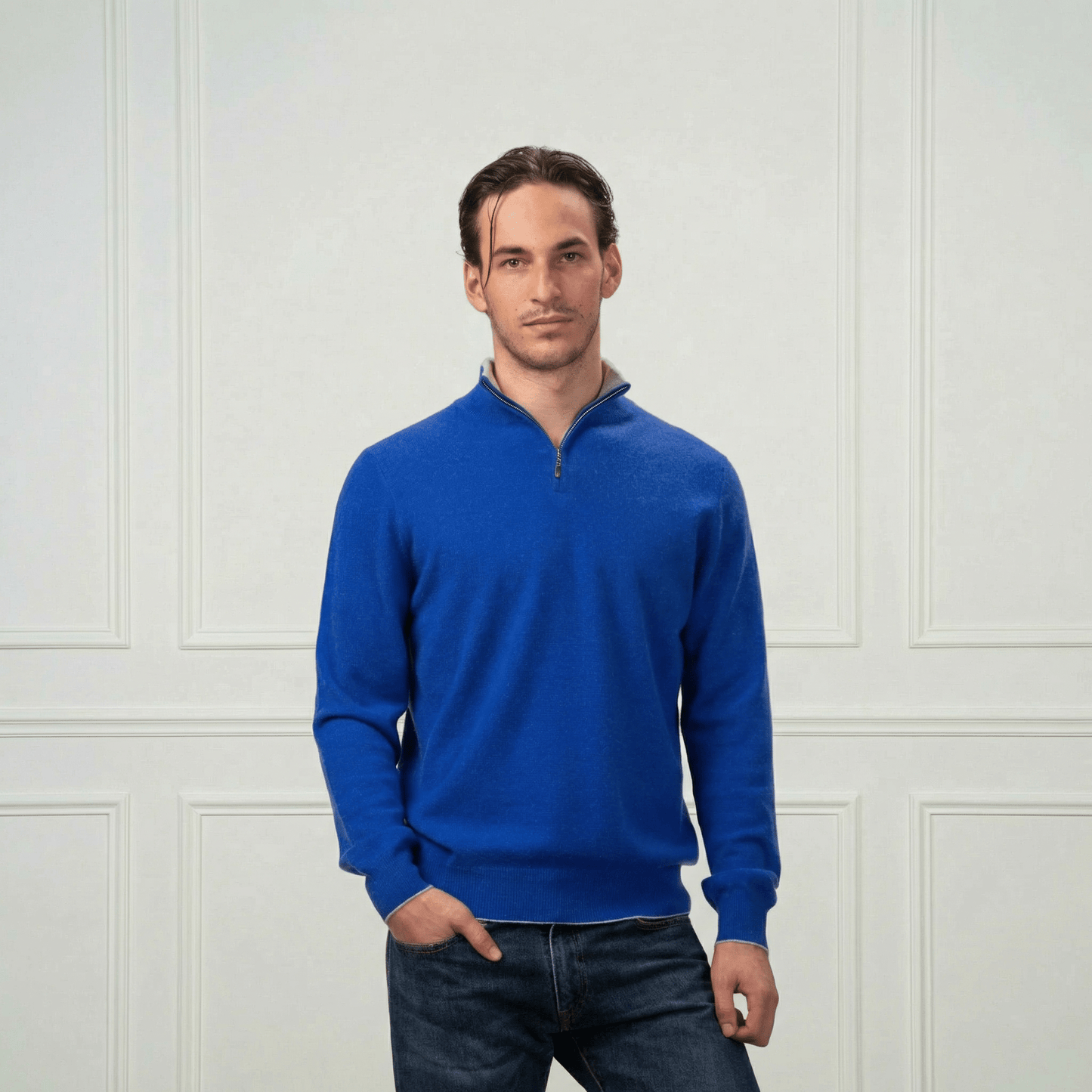 Hugo Half - Zip Cashmere Sweater - Blue Sky Cashmere