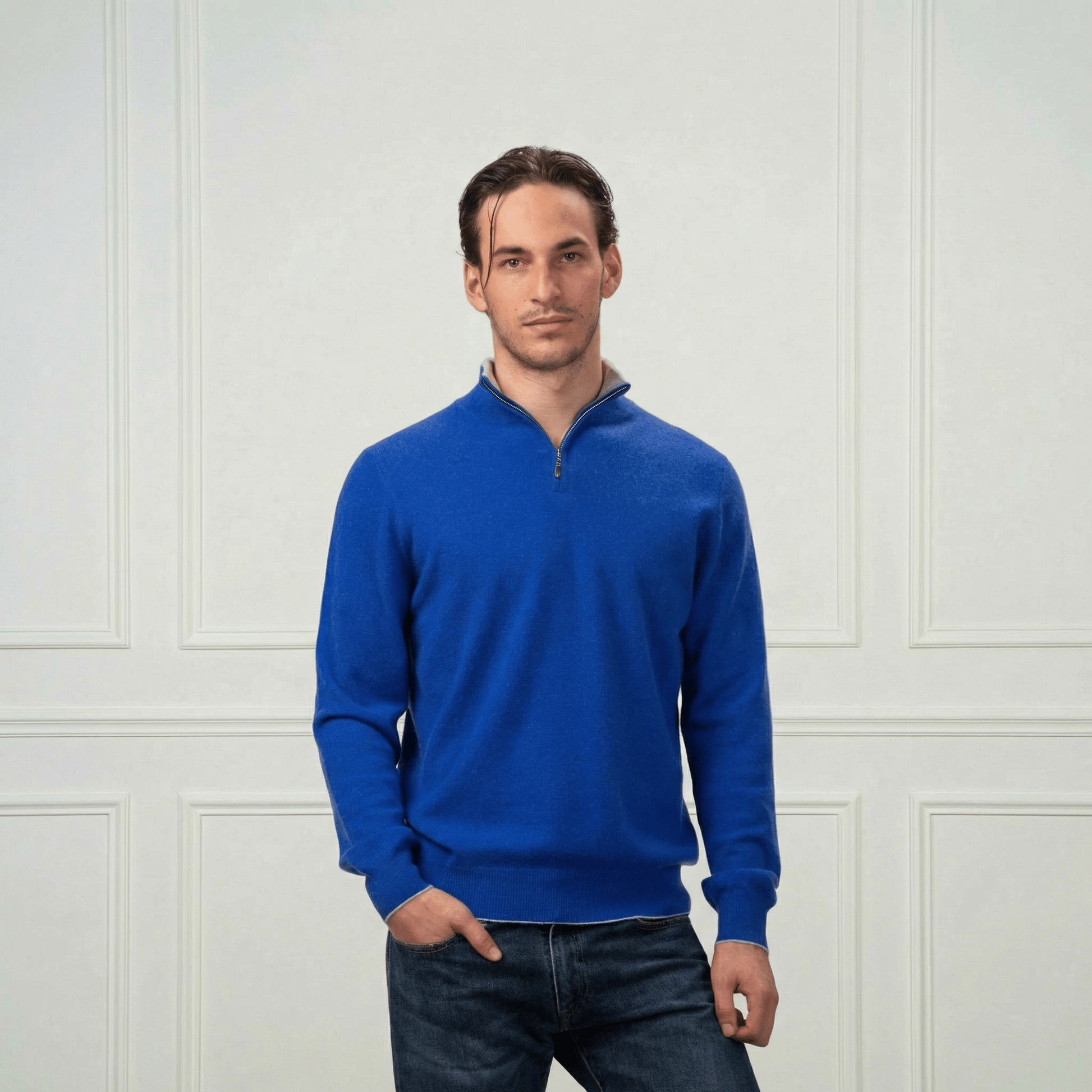 Hugo Half - Zip Cashmere Sweater - Blue Sky Cashmere