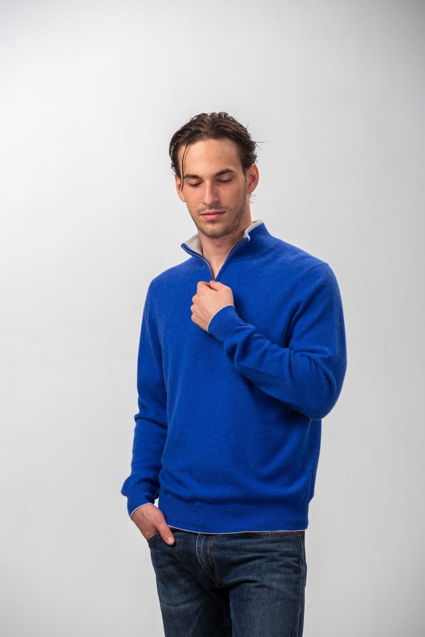 Hugo Half - Zip Cashmere Sweater - Blue Sky Cashmere