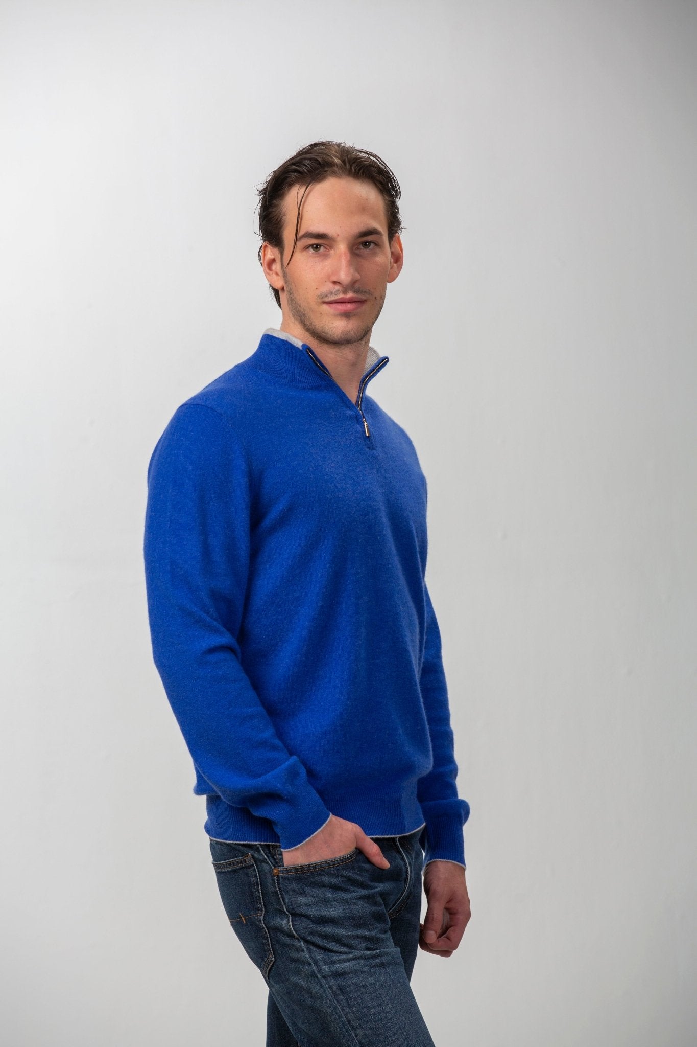 Hugo Half - Zip Cashmere Sweater - Blue Sky Cashmere