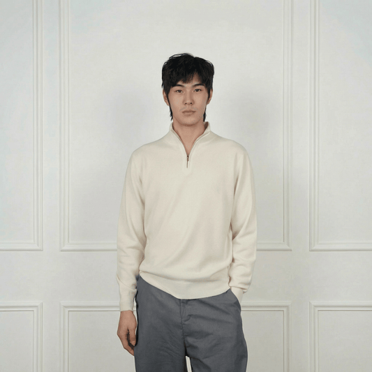 Hugo Quarter - Zip Cashmere Sweater - Blue Sky Cashmere