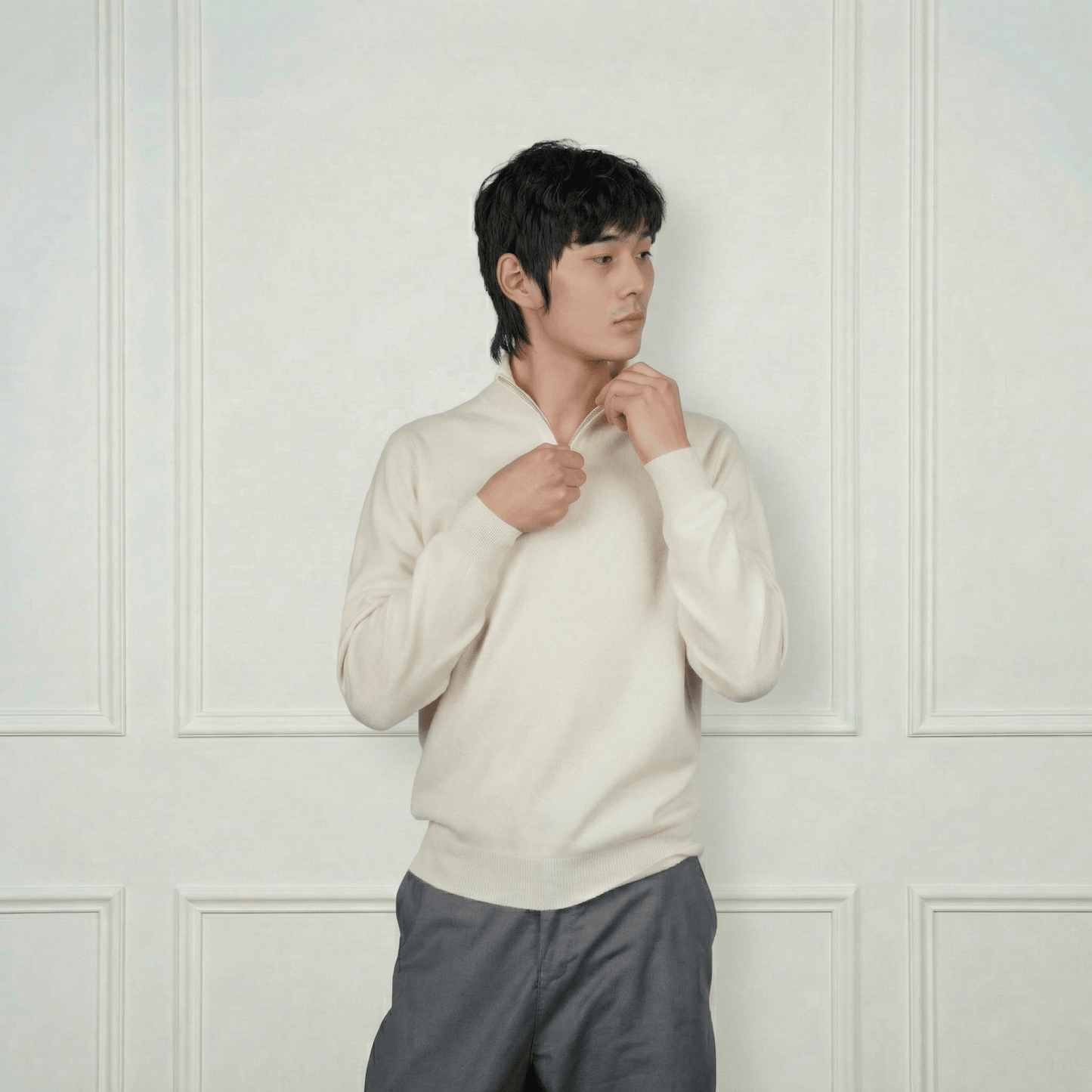 Hugo Quarter - Zip Cashmere Sweater - Blue Sky Cashmere