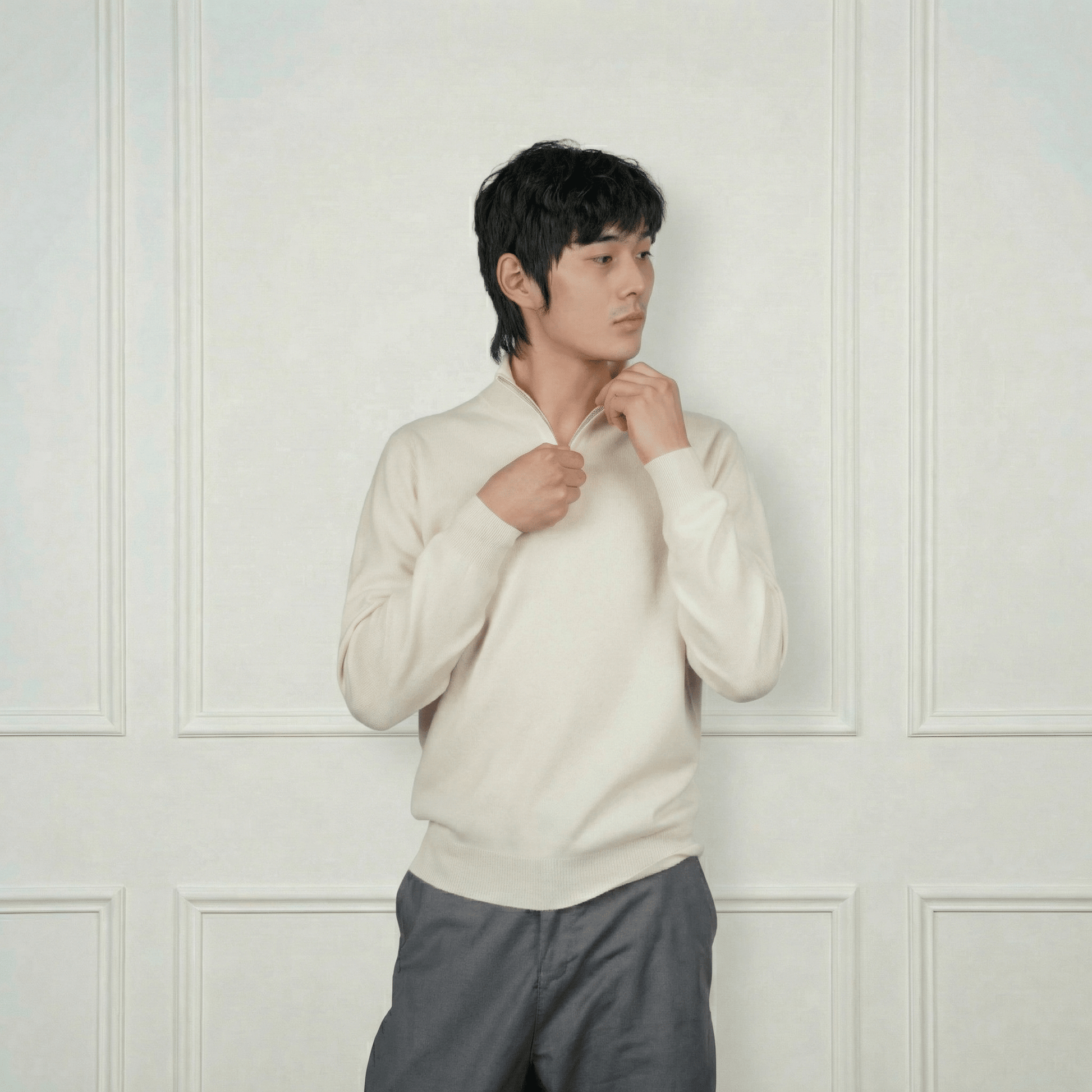 Hugo Quarter - Zip Cashmere Sweater - Blue Sky Cashmere