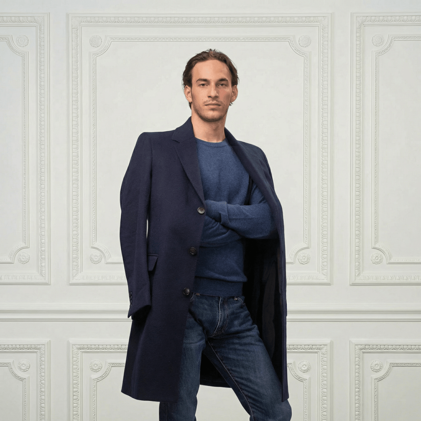 Humphrey Rounded Neckline Cashmere Sweater - Blue Sky Cashmere