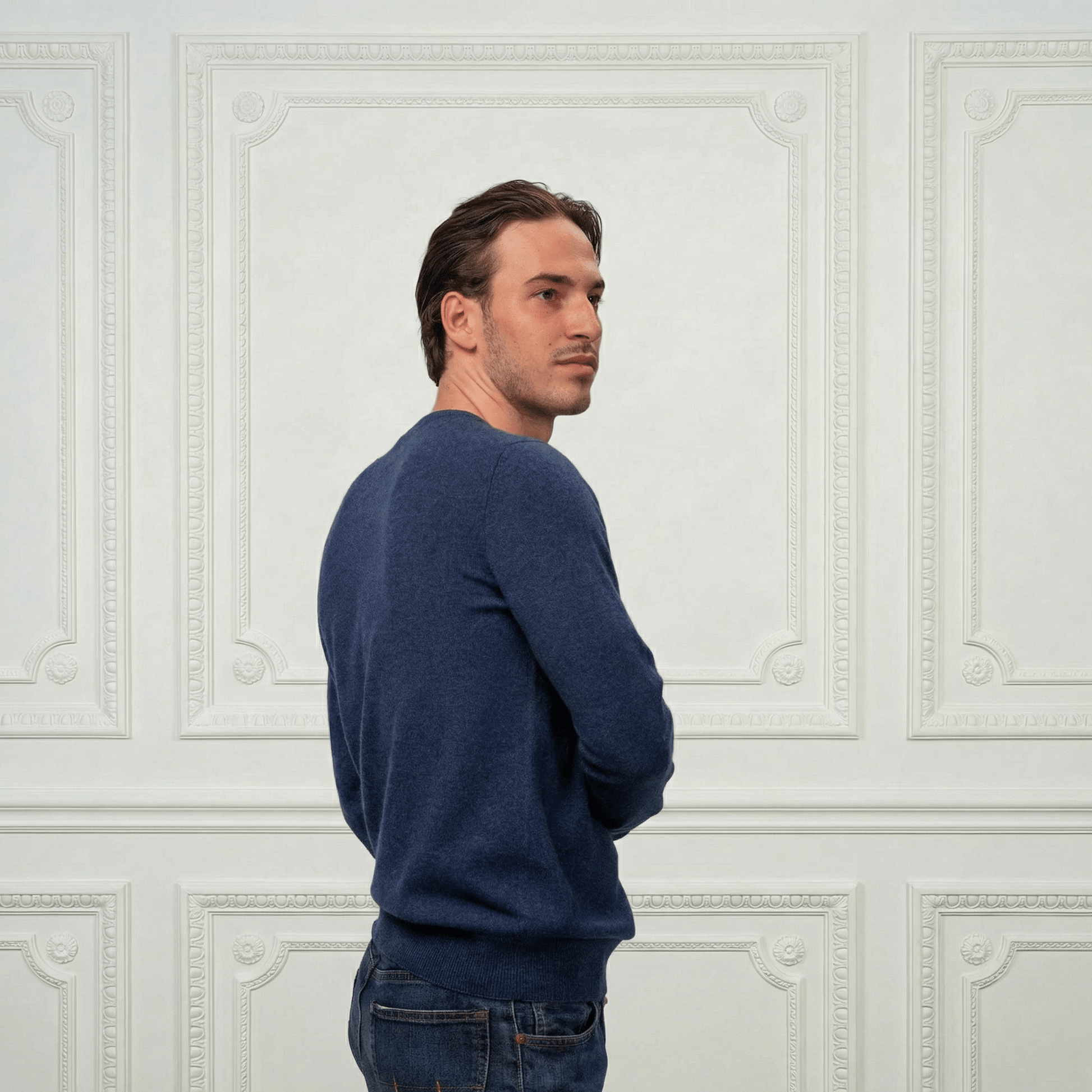 Humphrey Rounded Neckline Cashmere Sweater - Blue Sky Cashmere