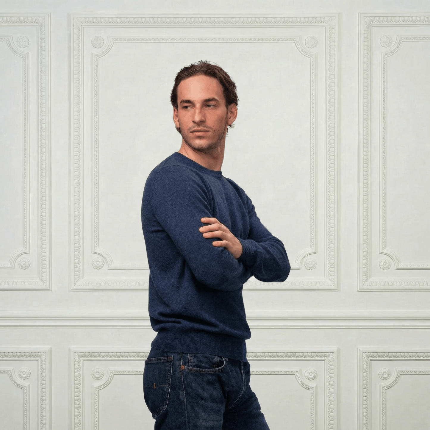 Humphrey Rounded Neckline Cashmere Sweater - Blue Sky Cashmere