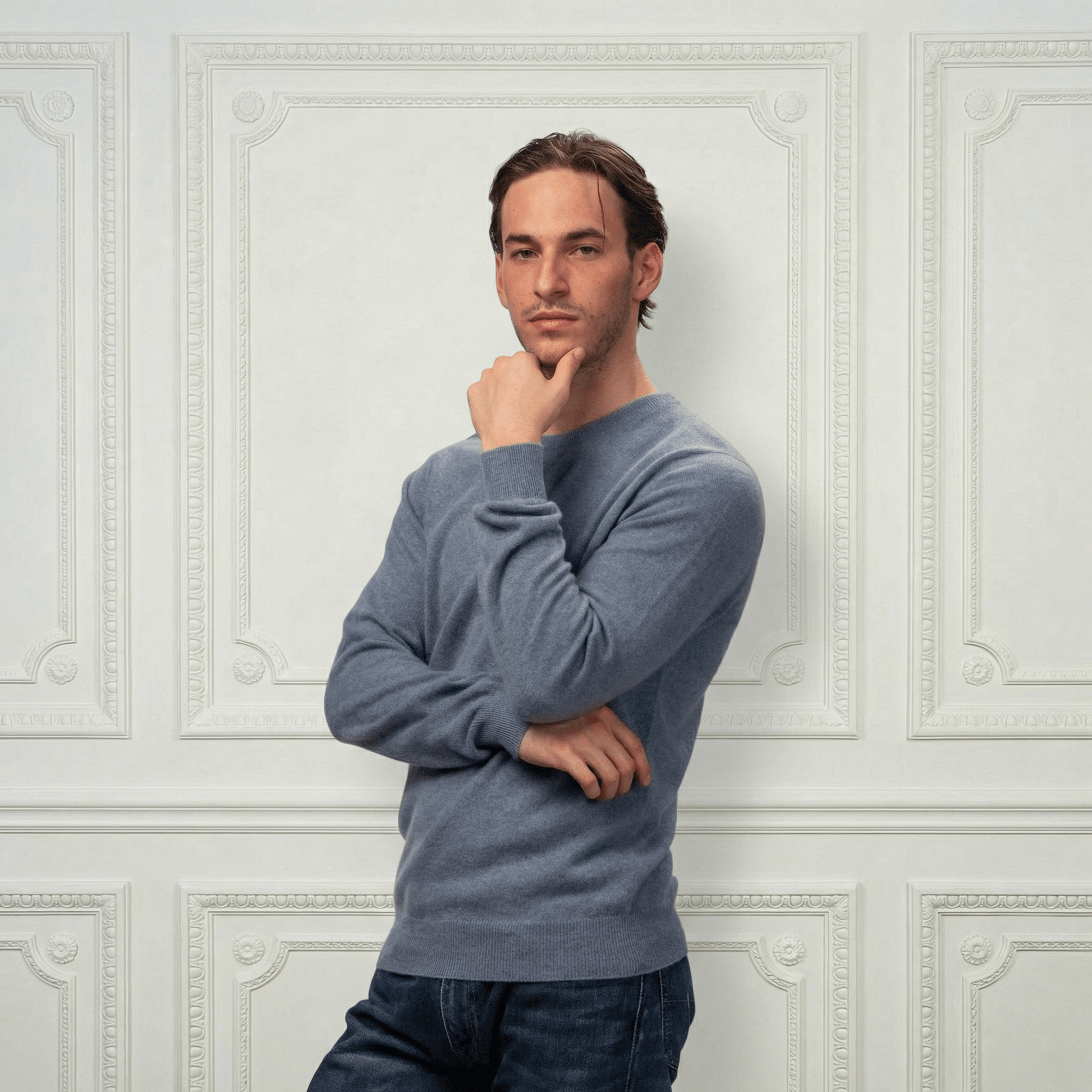 Humphrey Rounded Neckline Cashmere Sweater - Blue Sky Cashmere