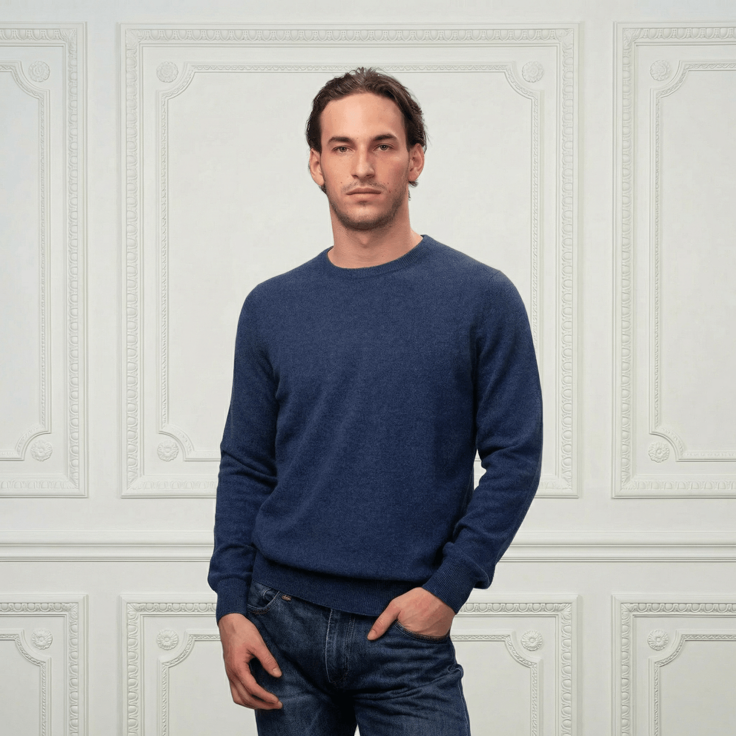 Humphrey Rounded Neckline Cashmere Sweater - Blue Sky Cashmere