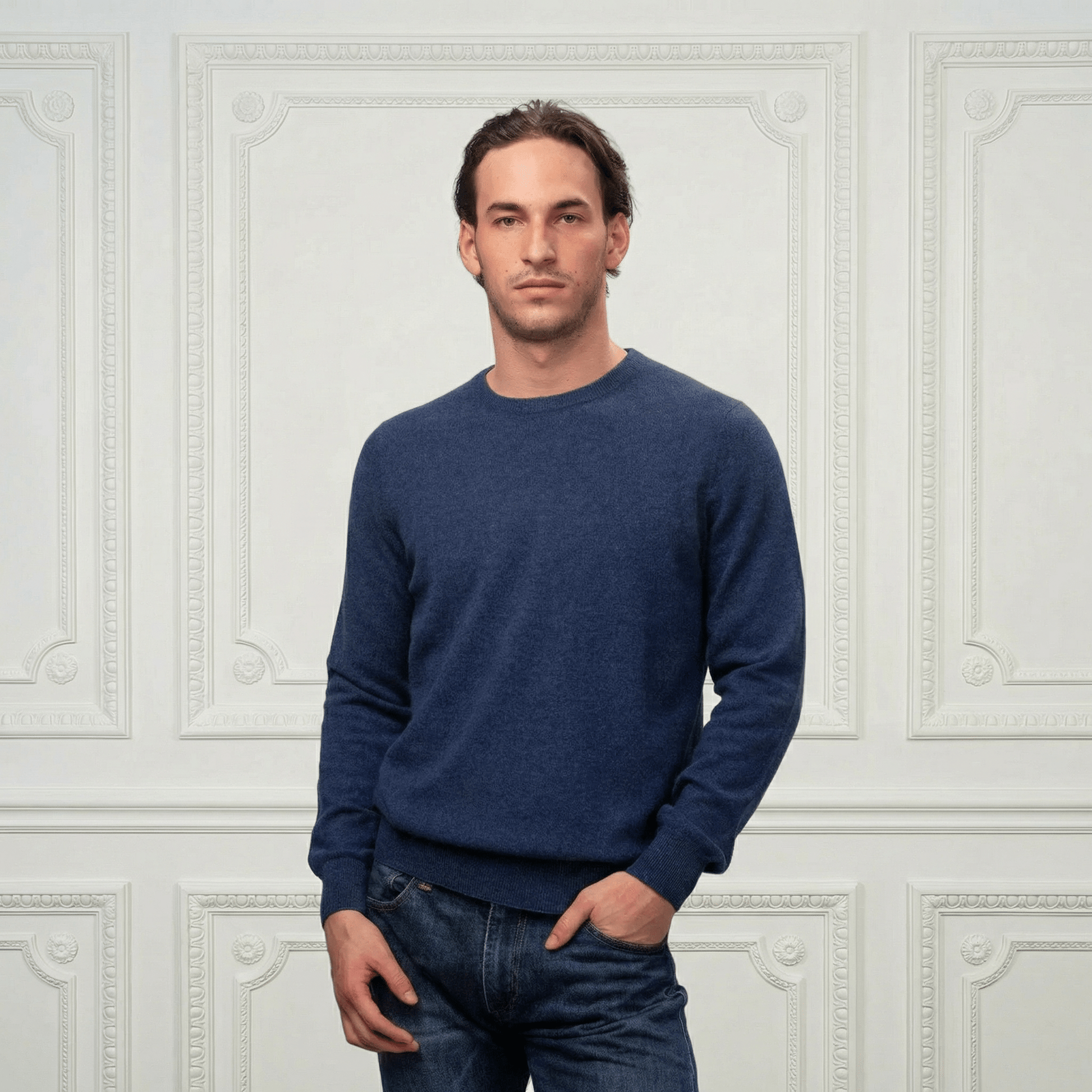 Humphrey Rounded Neckline Cashmere Sweater - Blue Sky Cashmere