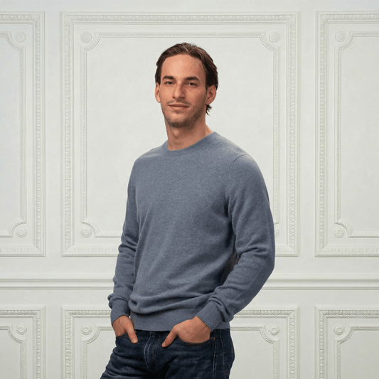Humphrey Rounded Neckline Cashmere Sweater - Blue Sky Cashmere