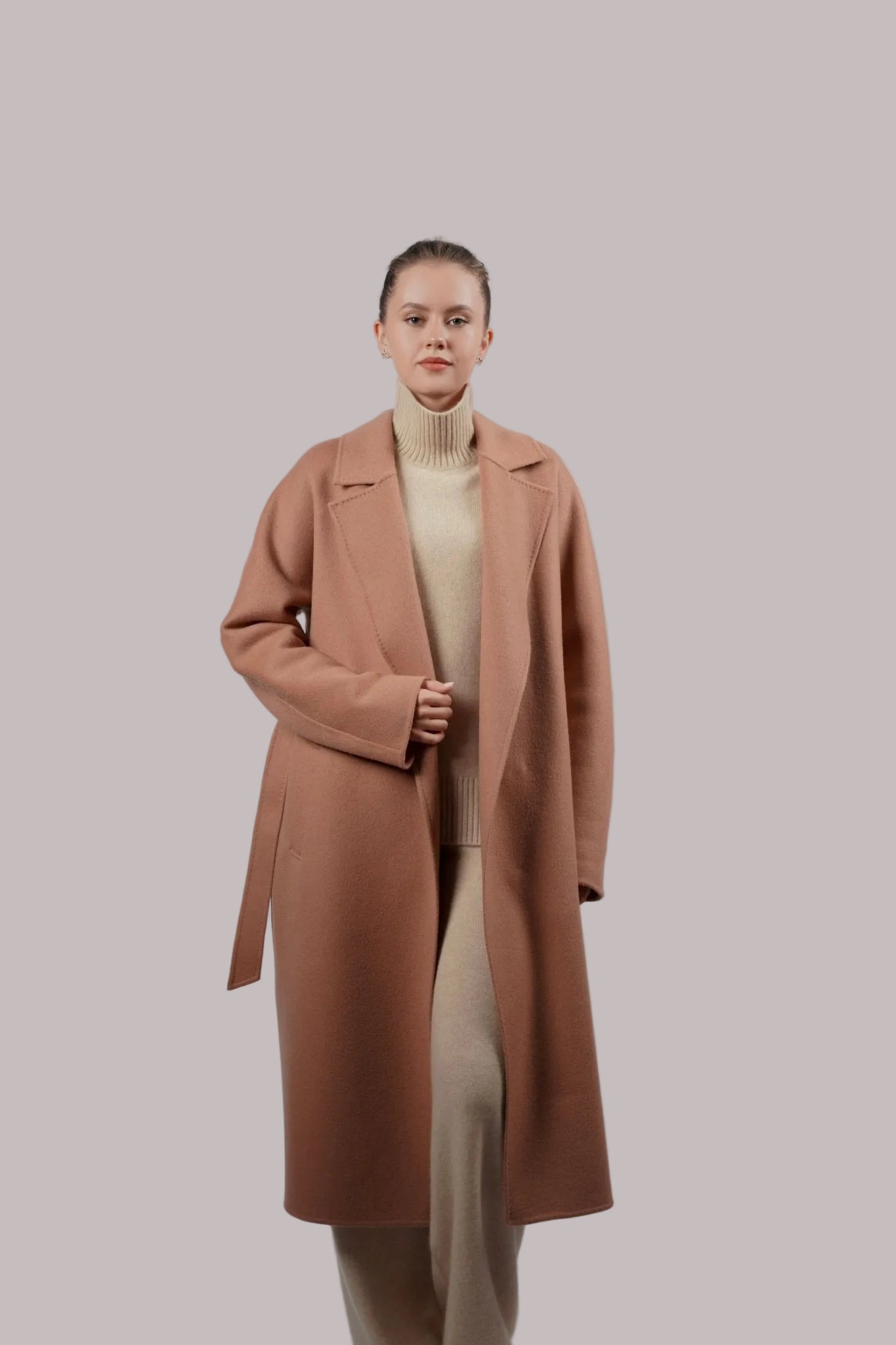 Isabella Belted Wool Coat - Blue Sky Cashmere