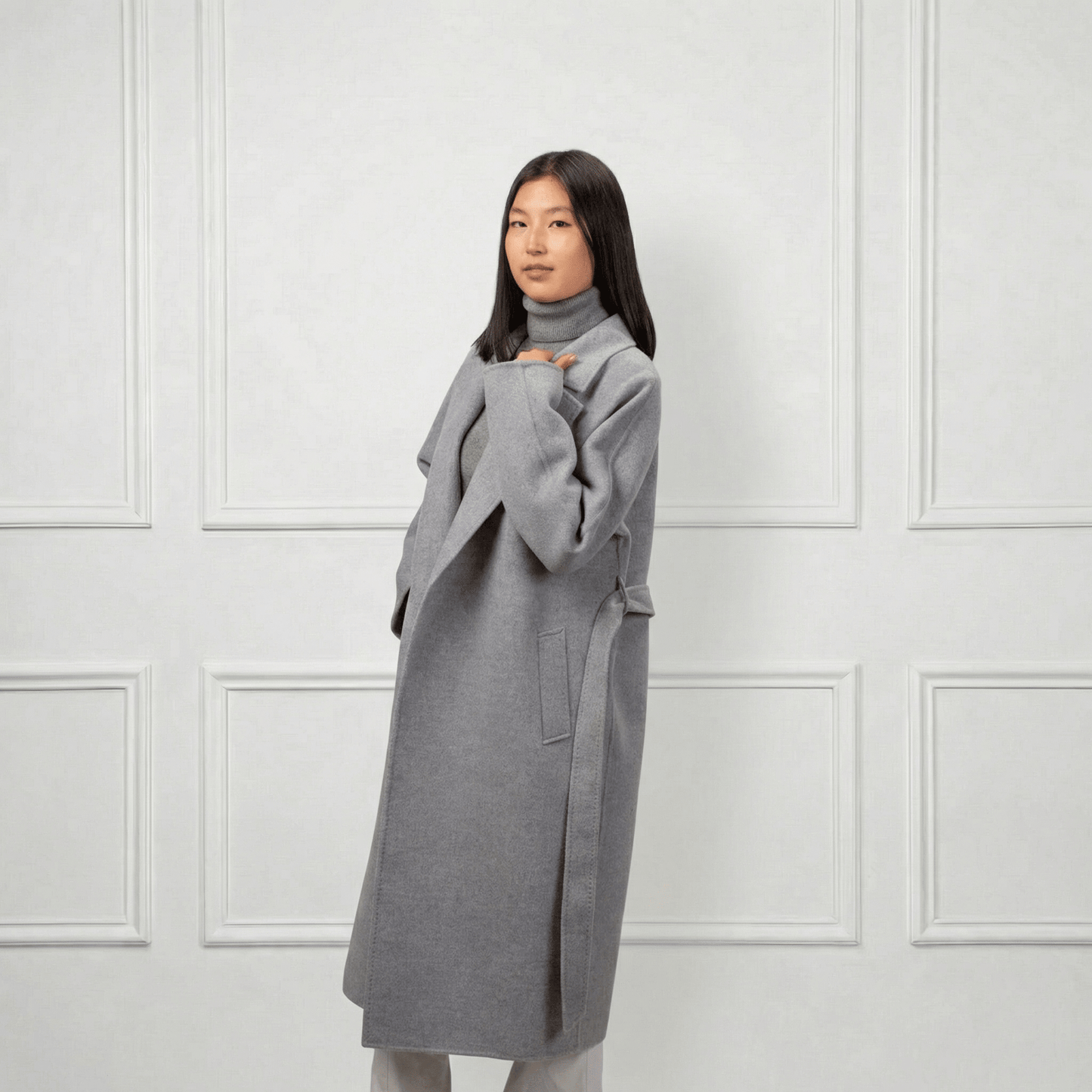 Isabella Belted Wool Coat - Blue Sky Cashmere