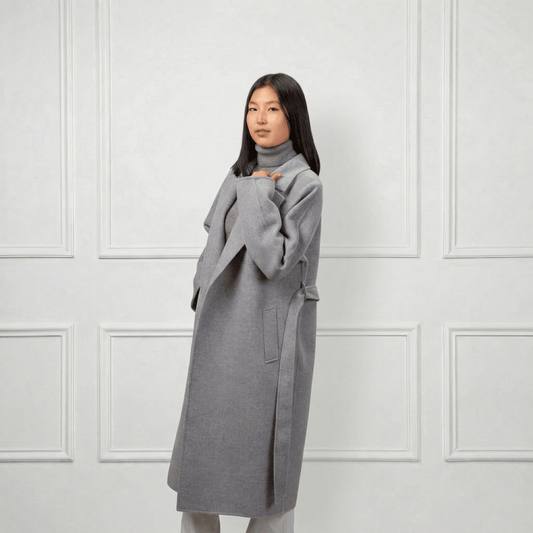 Isabella Belted Wool Coat - Blue Sky Cashmere
