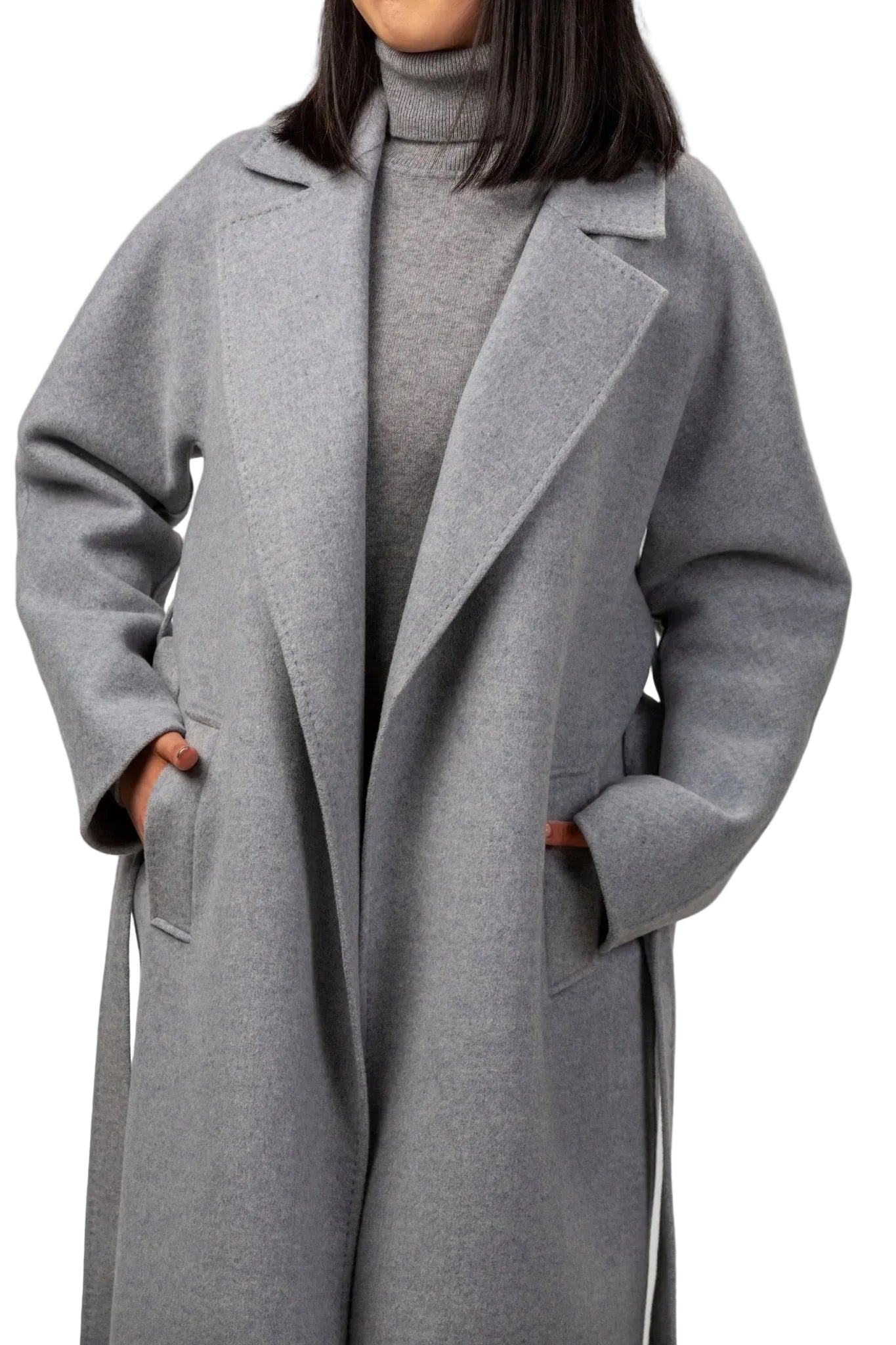 Isabella Belted Wool Coat - Blue Sky Cashmere