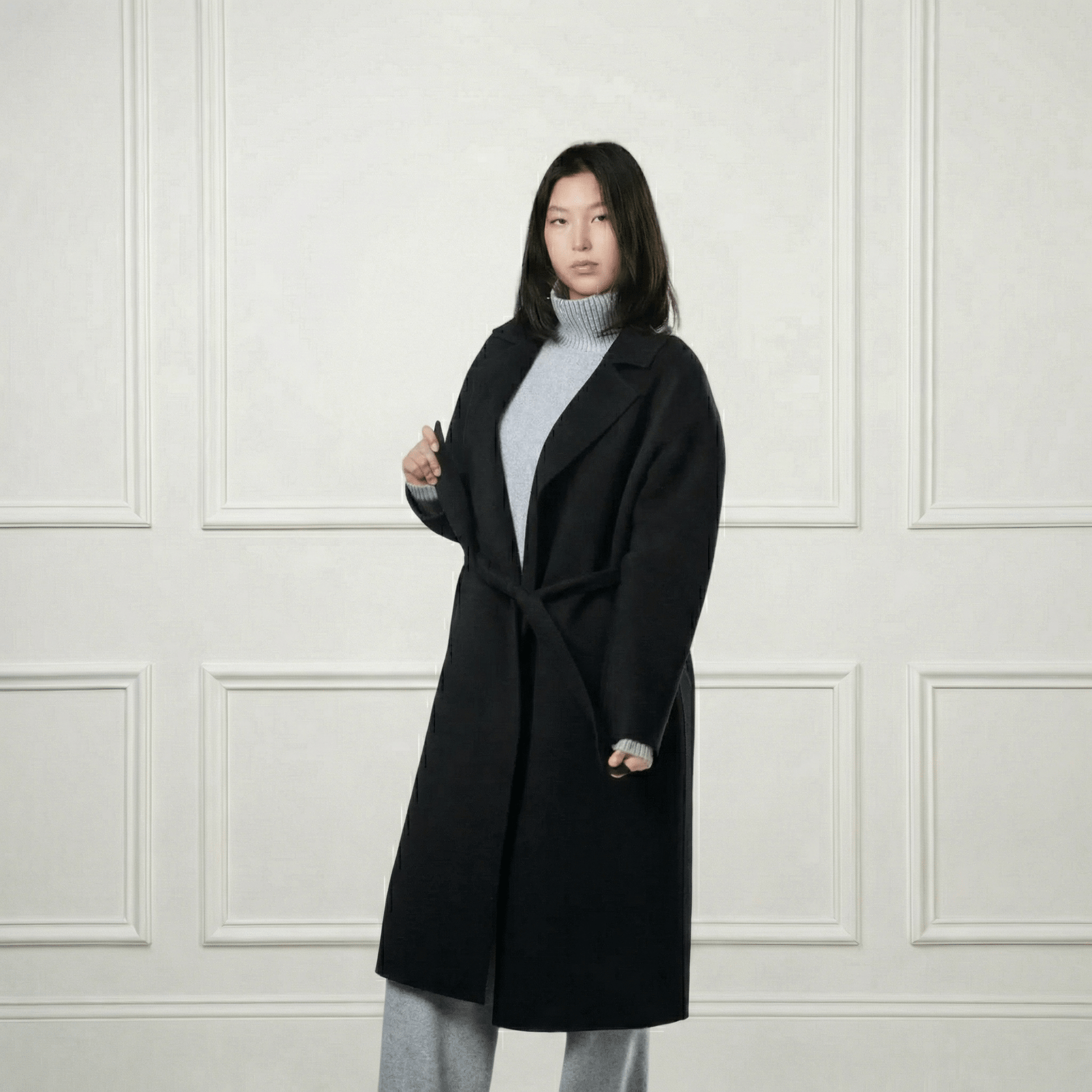 Isabella Belted Wool Coat - Blue Sky Cashmere