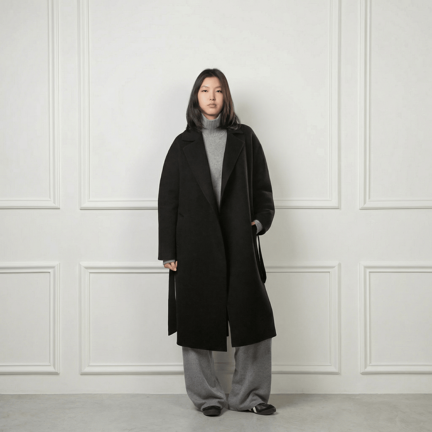 Isabella Belted Wool Coat - Blue Sky Cashmere