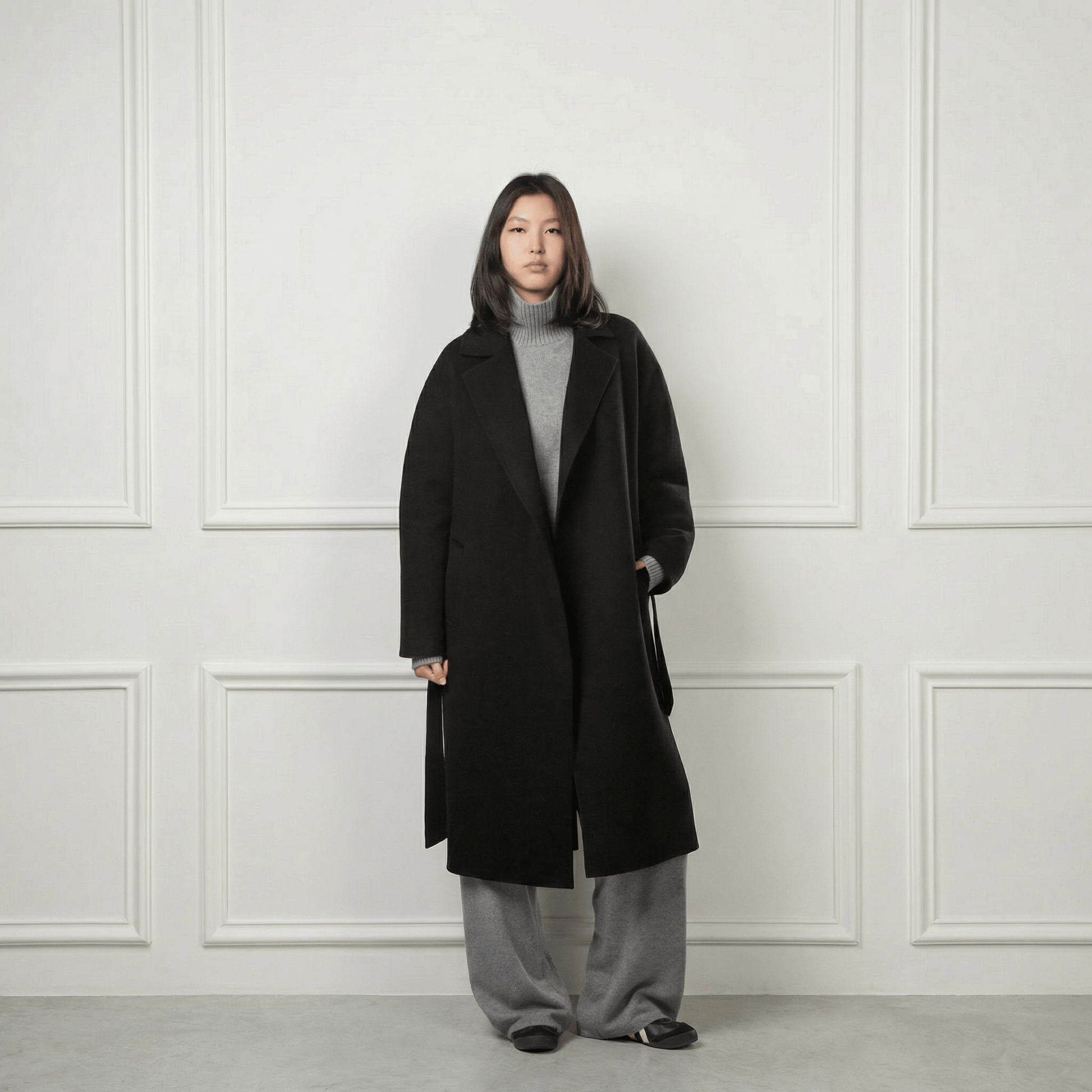 Isabella Belted Wool Coat - Blue Sky Cashmere