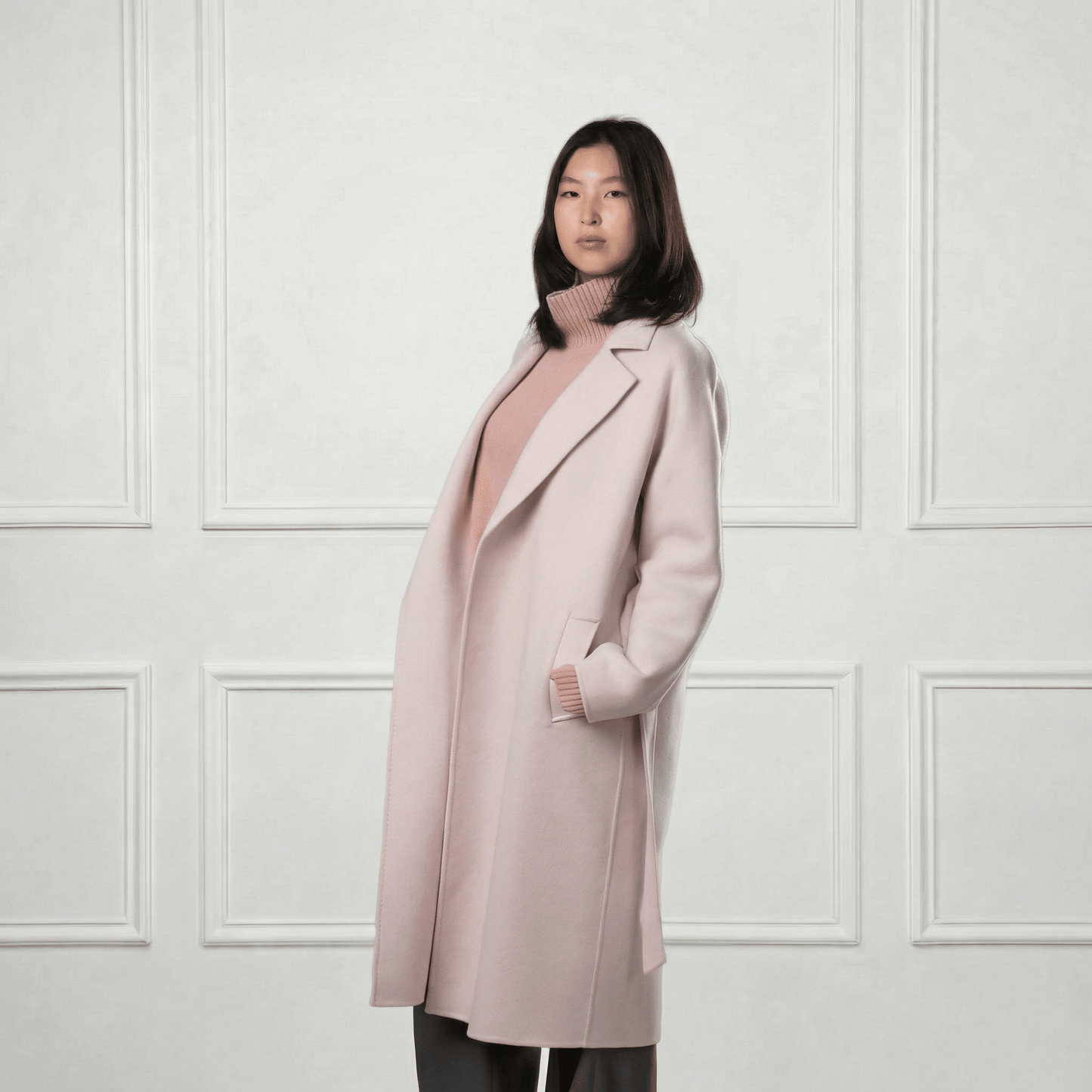 Isabella Belted Wool Coat - Blue Sky Cashmere